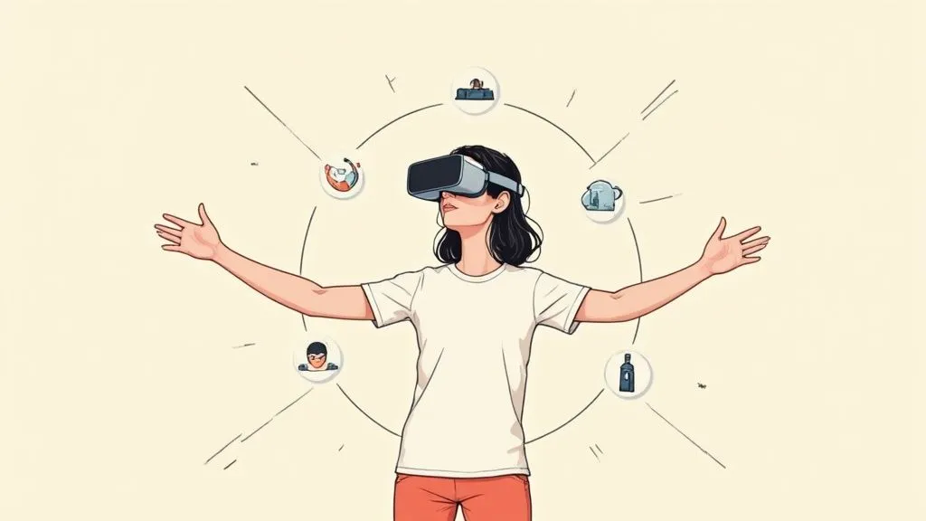 Image showing a person using a VR headset to engage with an immersive video experience