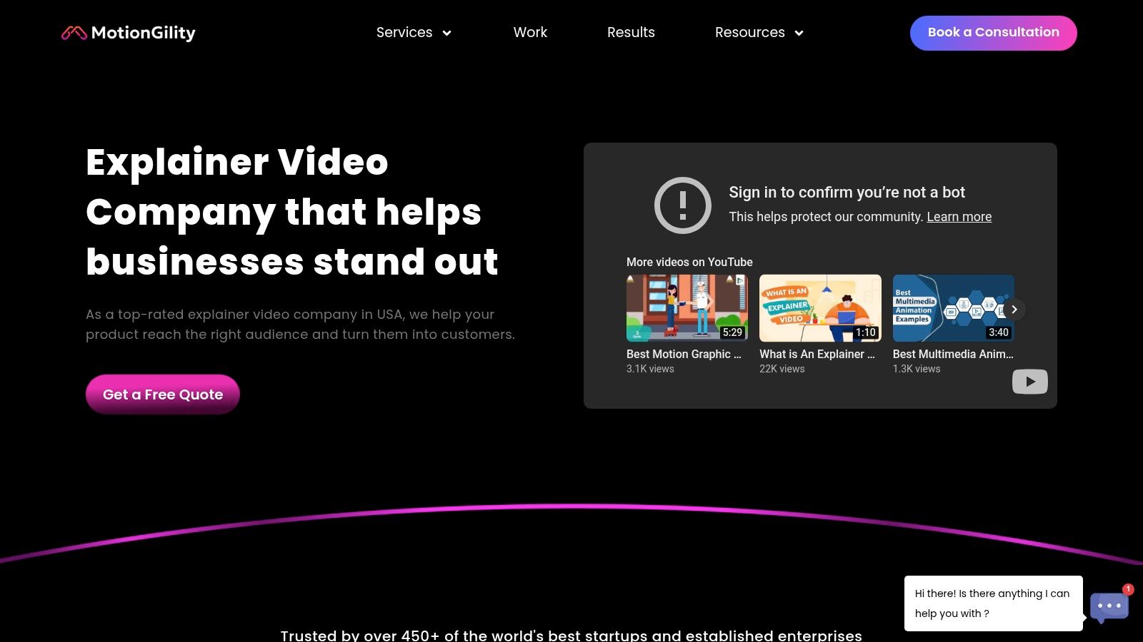 MotionGility's homepage showcasing their explainer video services