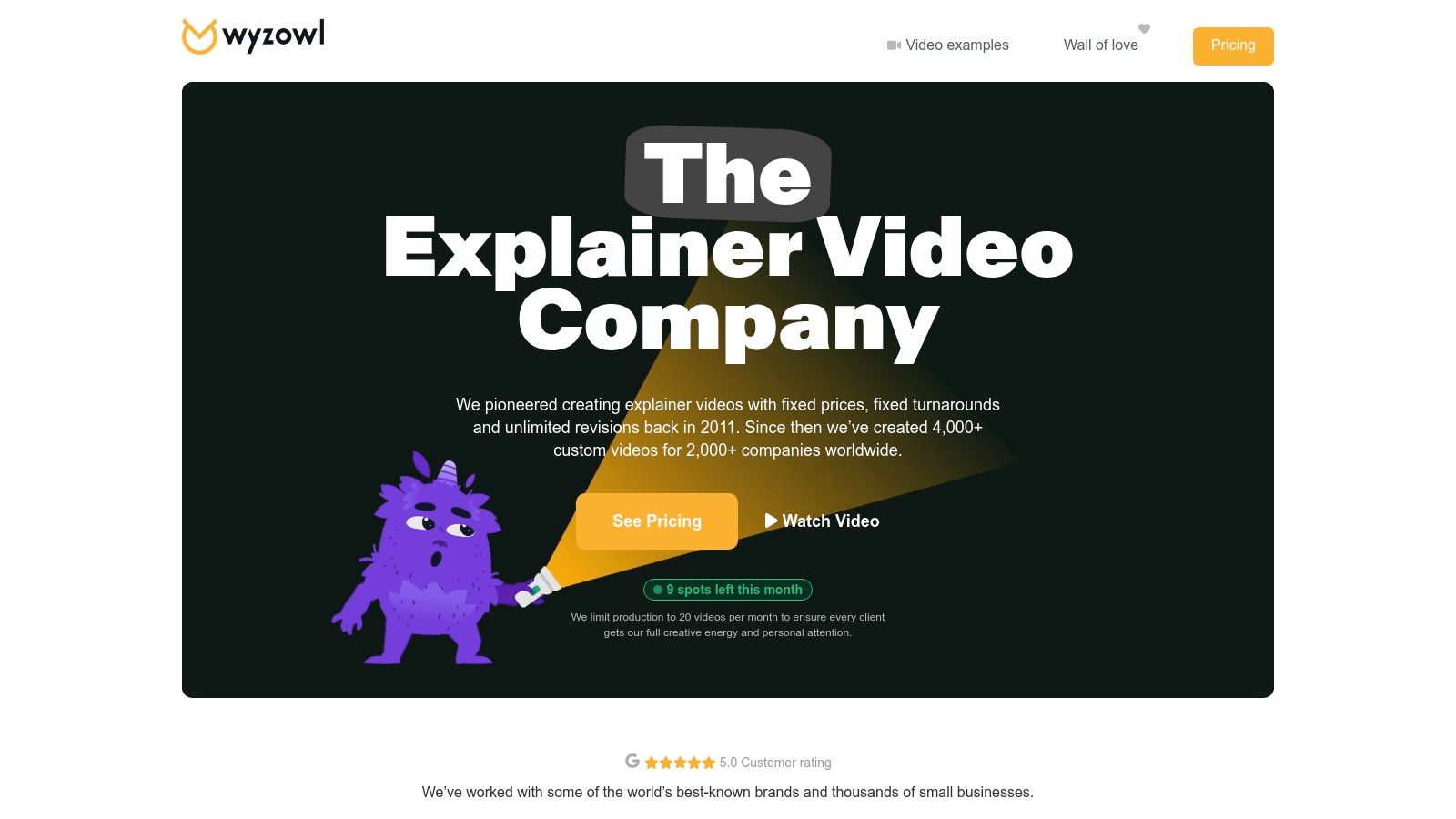 Wyzowl's explainer video portfolio, a solid Vidico alternative