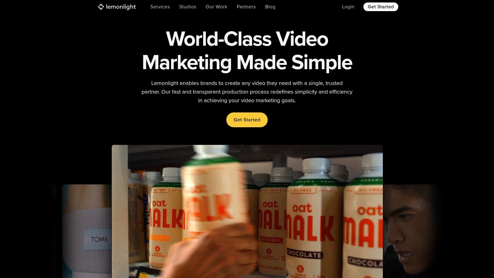 Lemonlight homepage highlighting their video marketing services