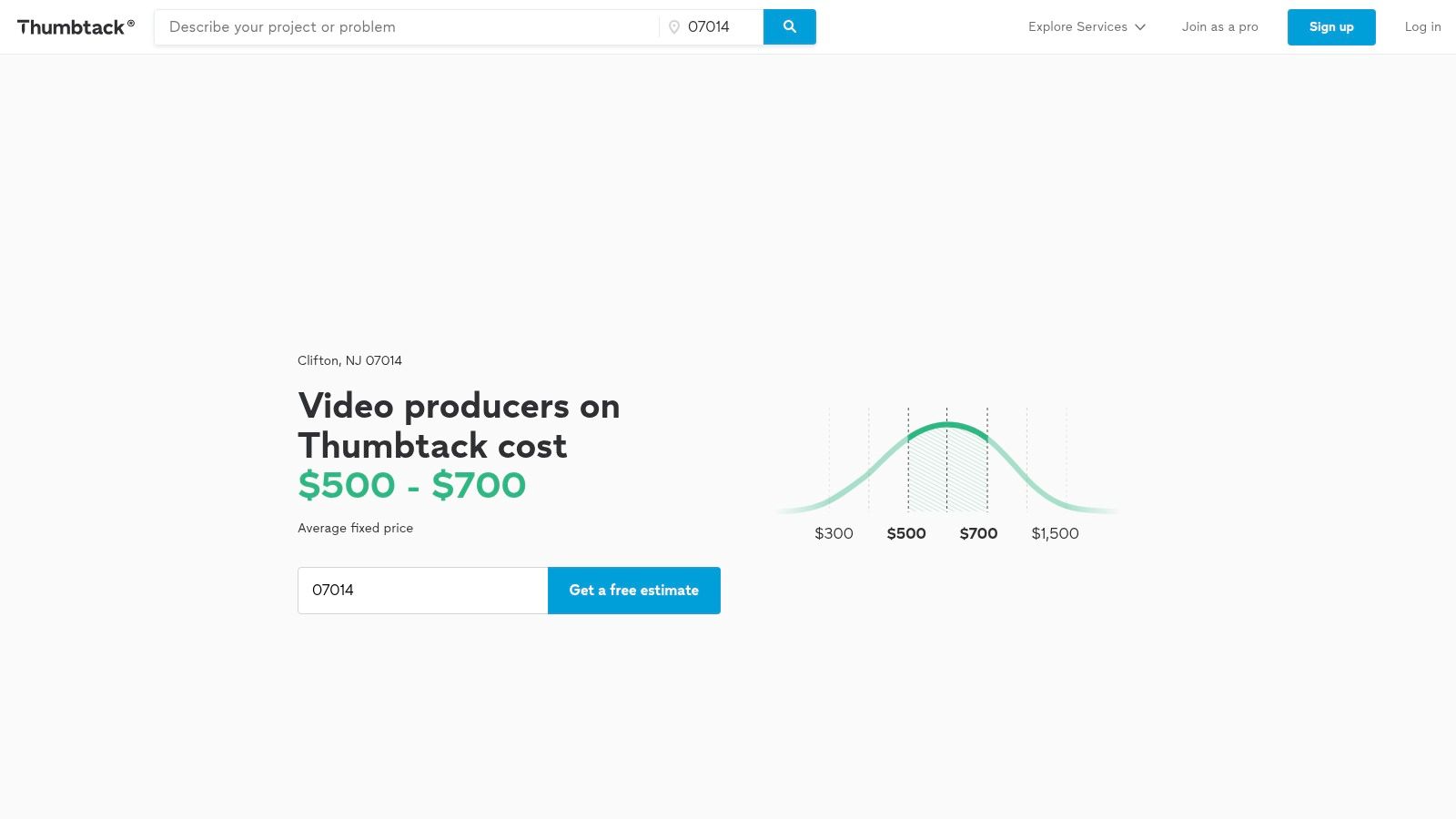 Thumbtack interface showing video production cost estimates