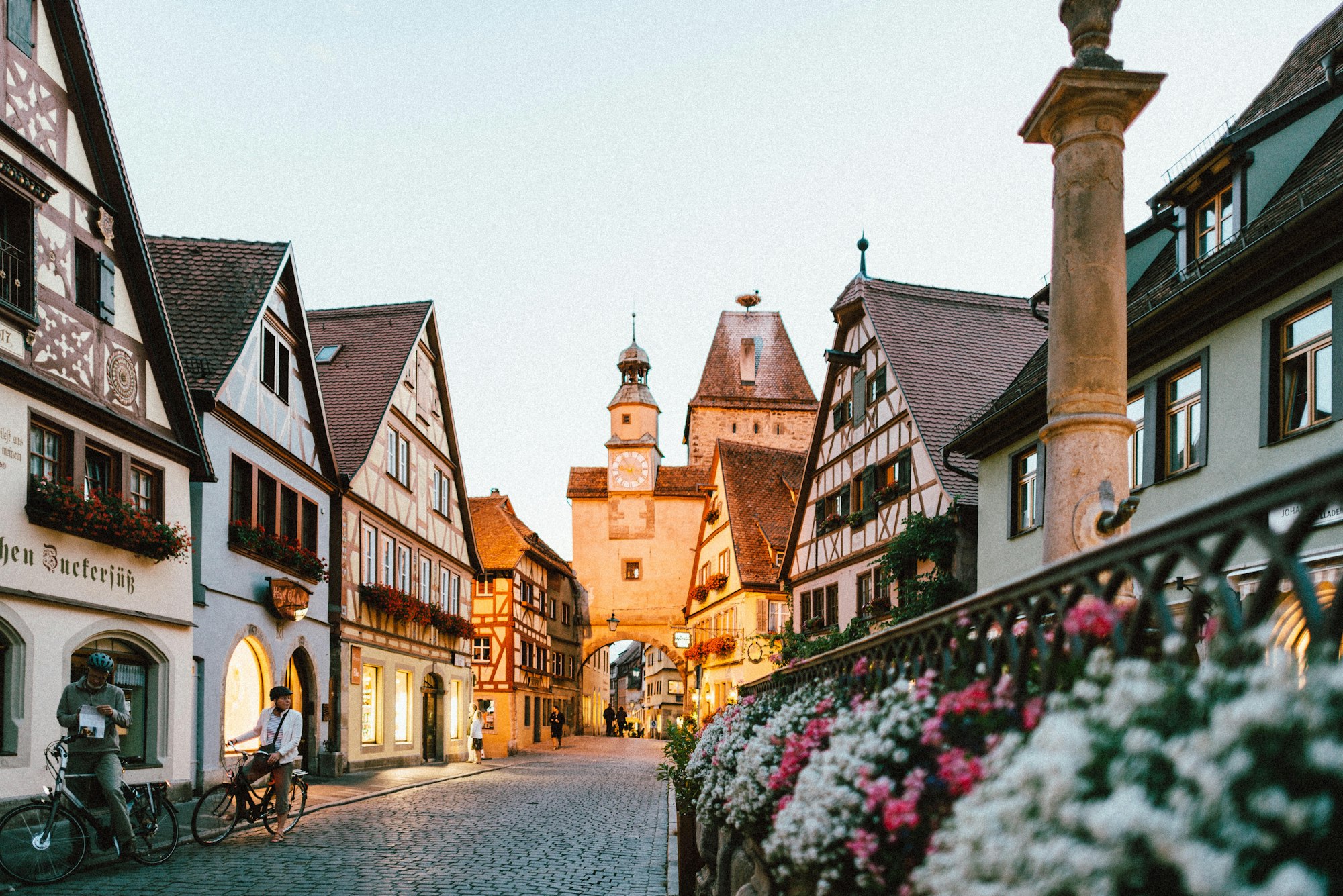 Quiet European city street at sunrise