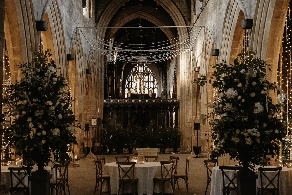 large wedding flower displays at reception