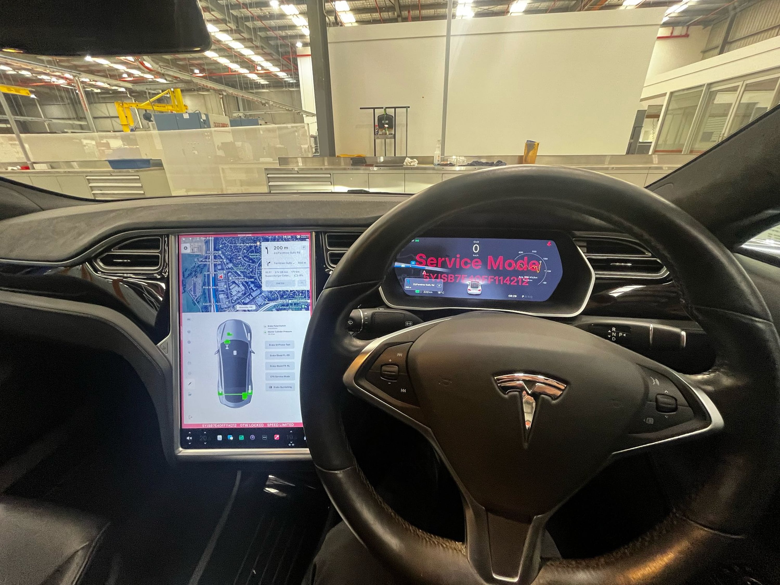 Tesla dashboard in service mode during final testing
