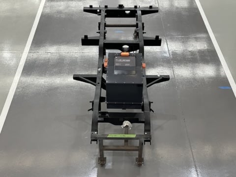 Chassis with Tesla motor mounted, overhead view