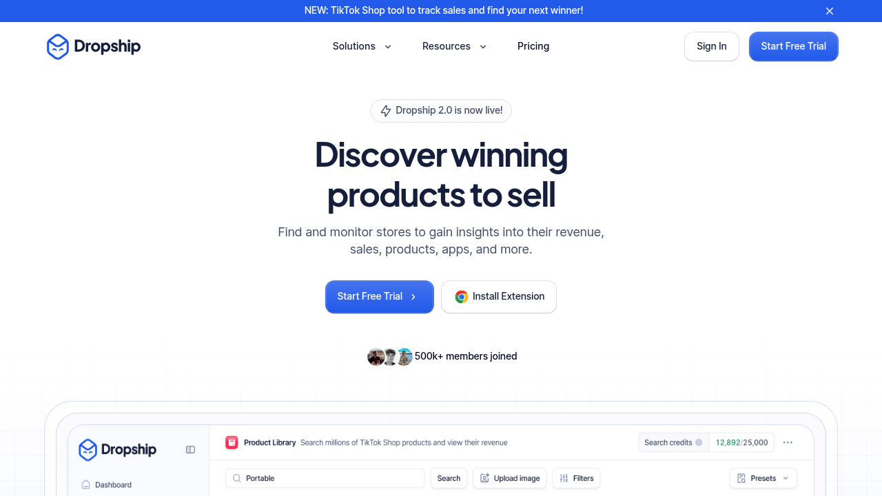 Screenshot of https://dropship.io
