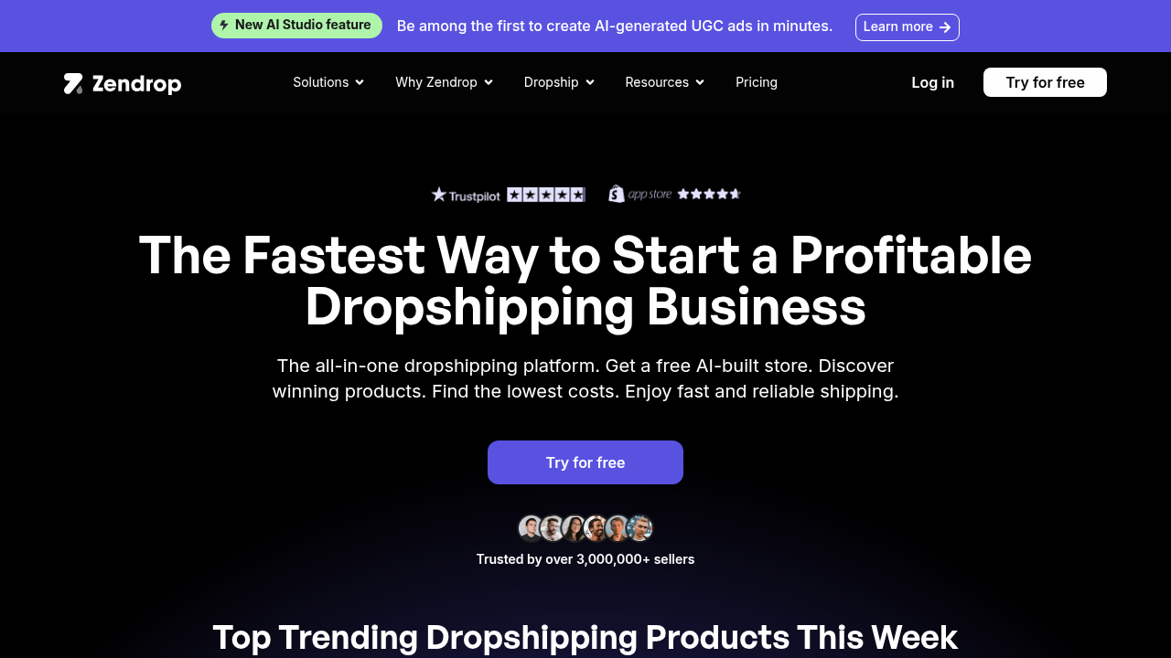 Screenshot of https://www.zendrop.com