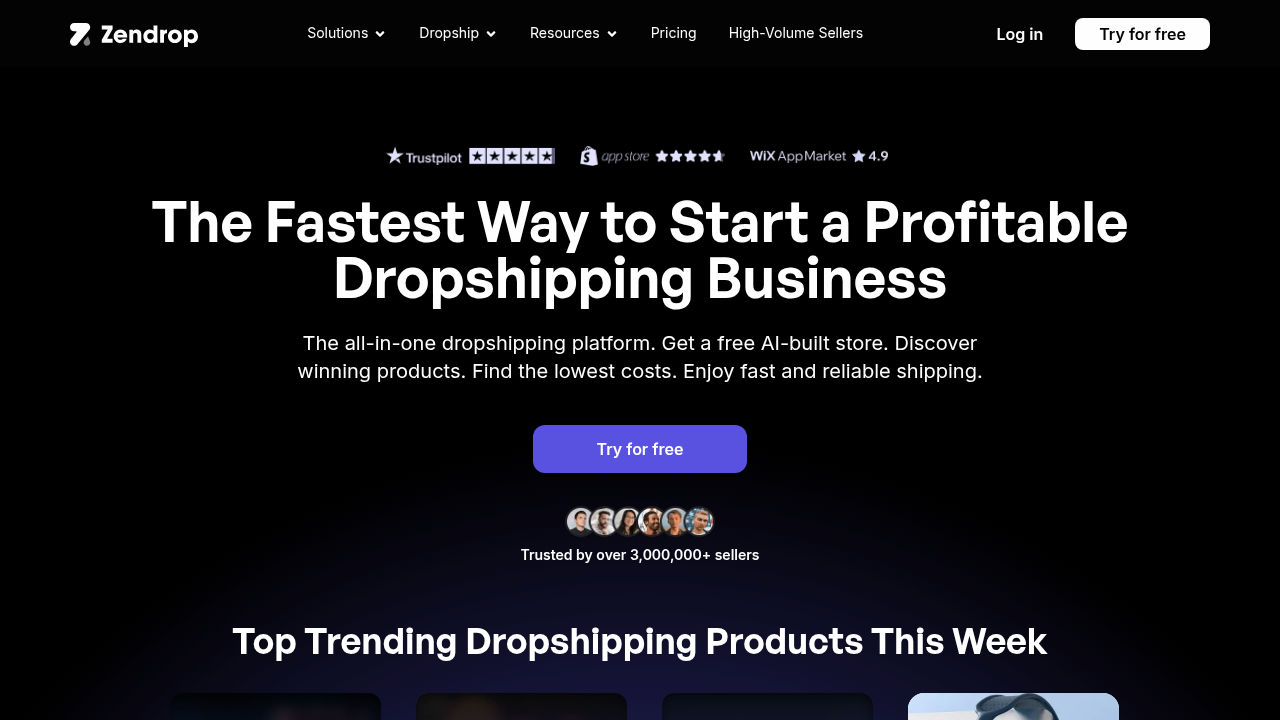 Screenshot of https://www.zendrop.com/