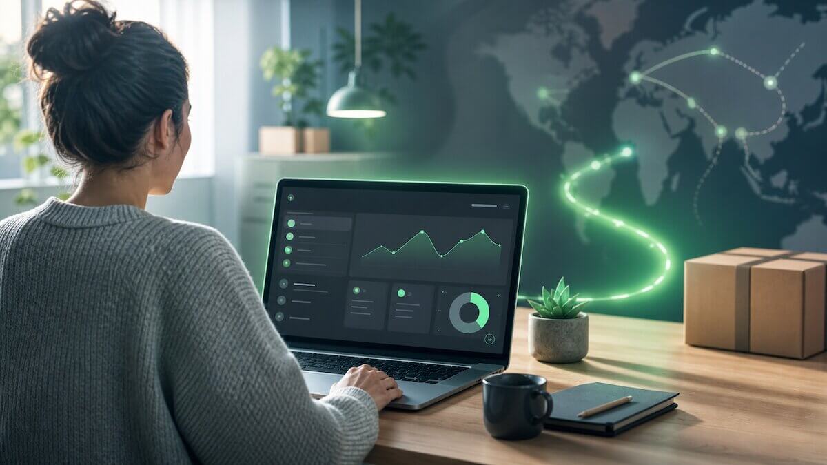 Kleine webshop eigenaar bekijkt SP Lite platform op laptop — is het geschikt voor minder dan 10 orders per dag?