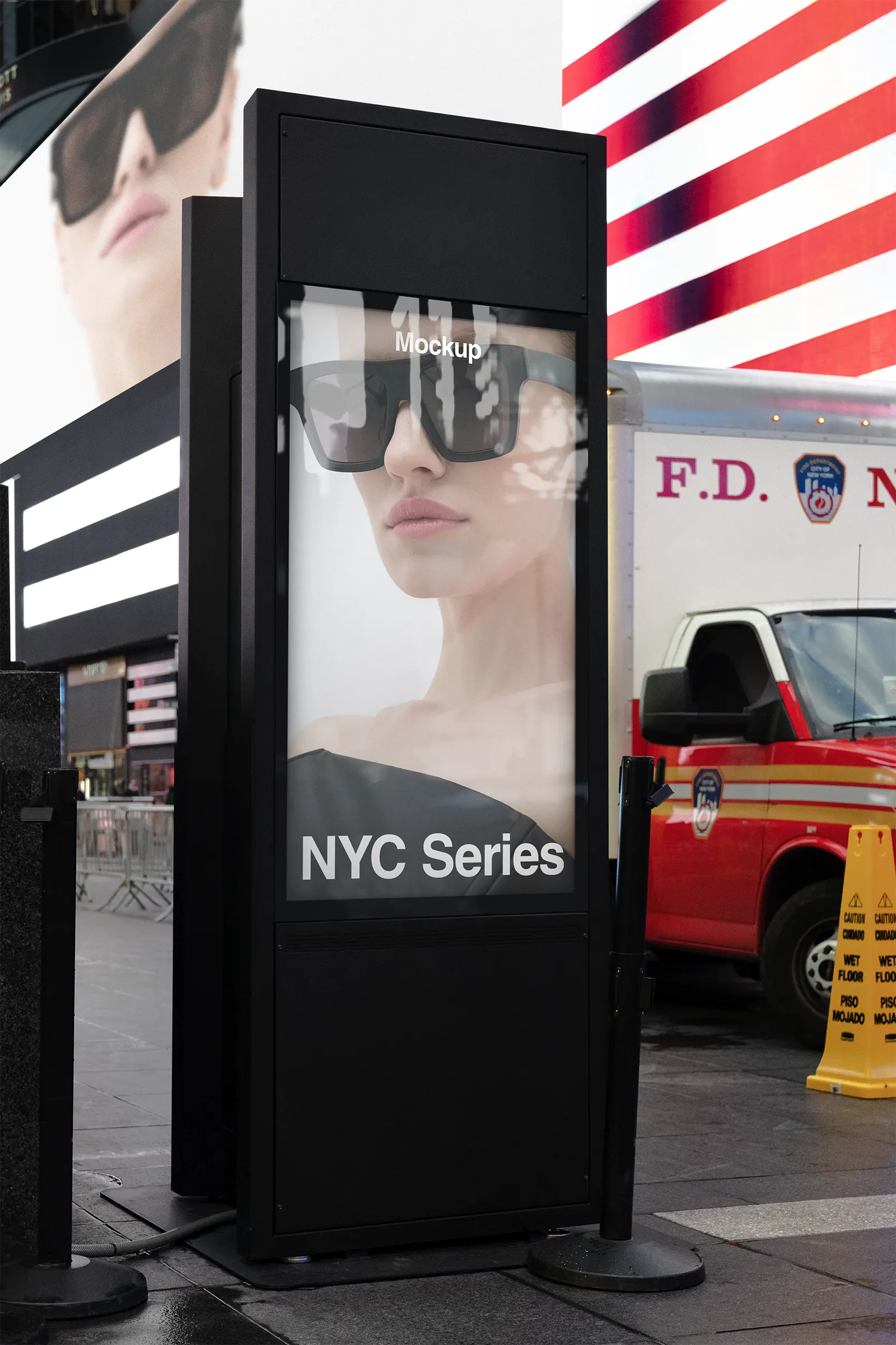 Digital billboard mockup on Times Square, Broadway, New York, United States - NY poster screen photoshop mockup for graphic design US23NY0923