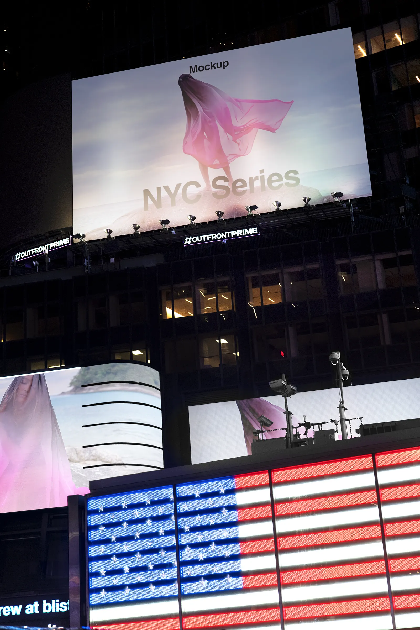 Digital billboard mockup on Times Square, Broadway, New York, United States - NY poster screen photoshop mockup for graphic design US23NY1224