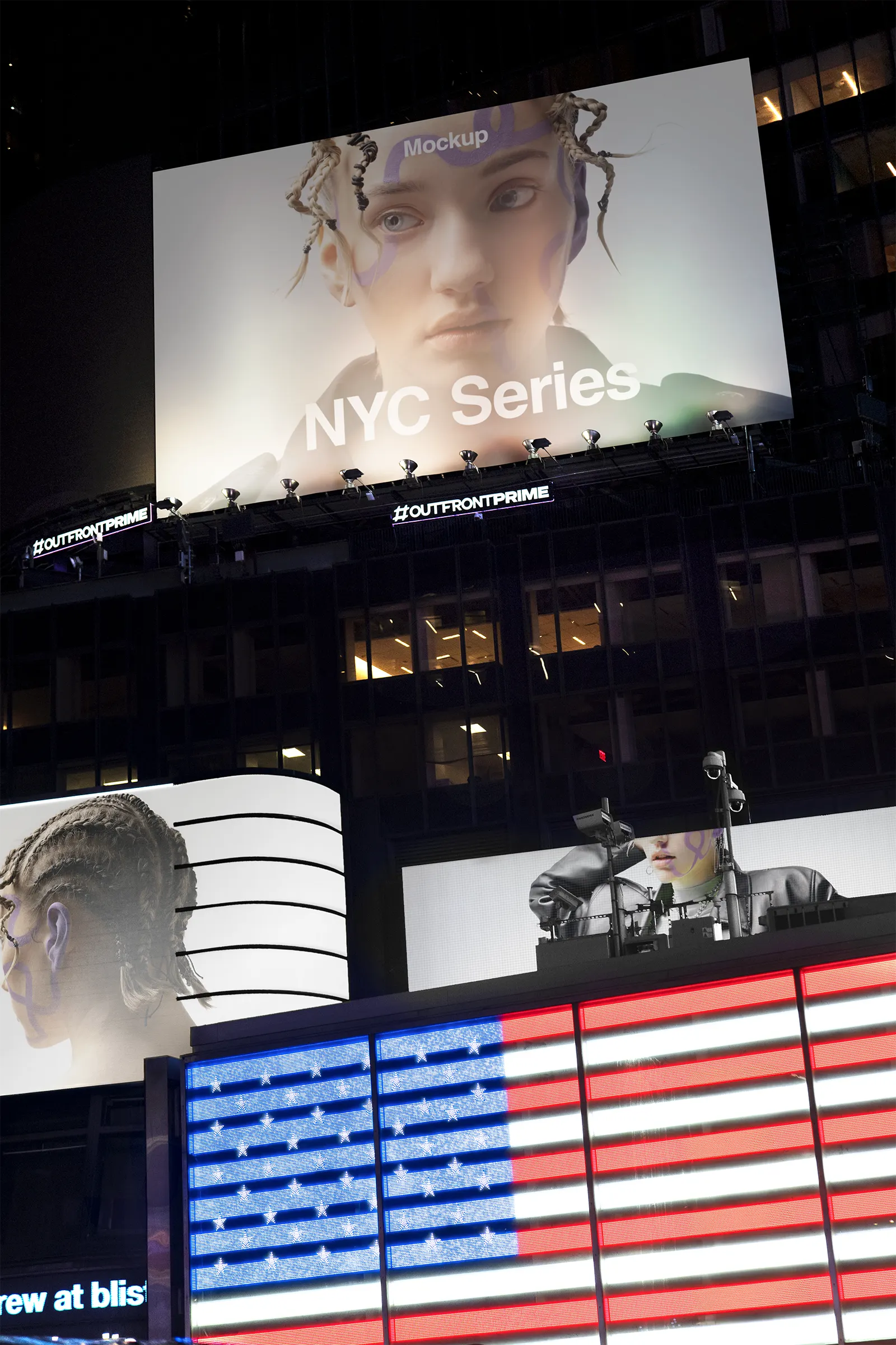 Digital billboard mockup on Times Square, Broadway, New York, United States - NY poster screen photoshop mockup for graphic design US23NY1224