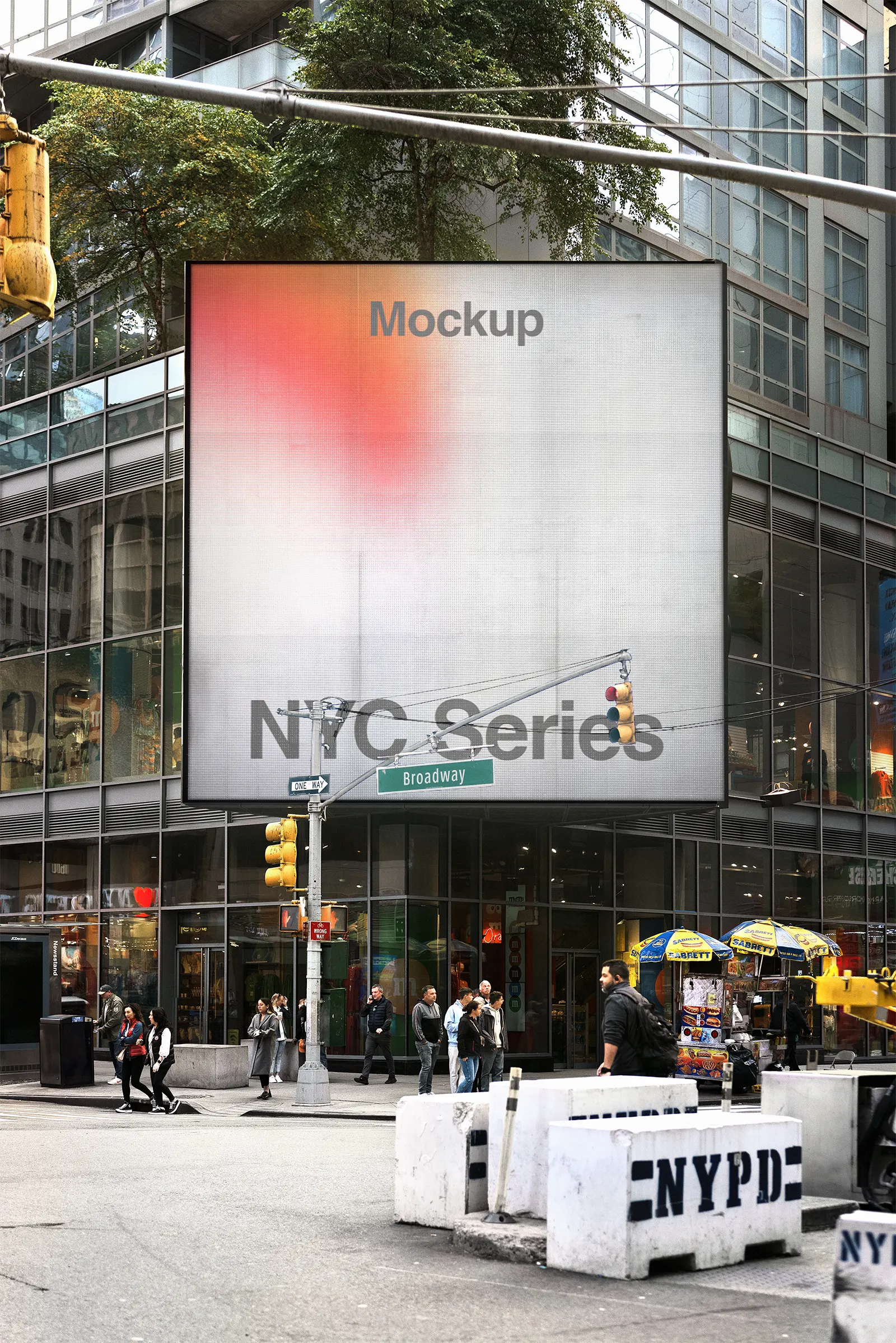 Digital billboard mockup on Times Square, Broadway, New York, United States - NY poster screen photoshop mockup for graphic design US23NY0934