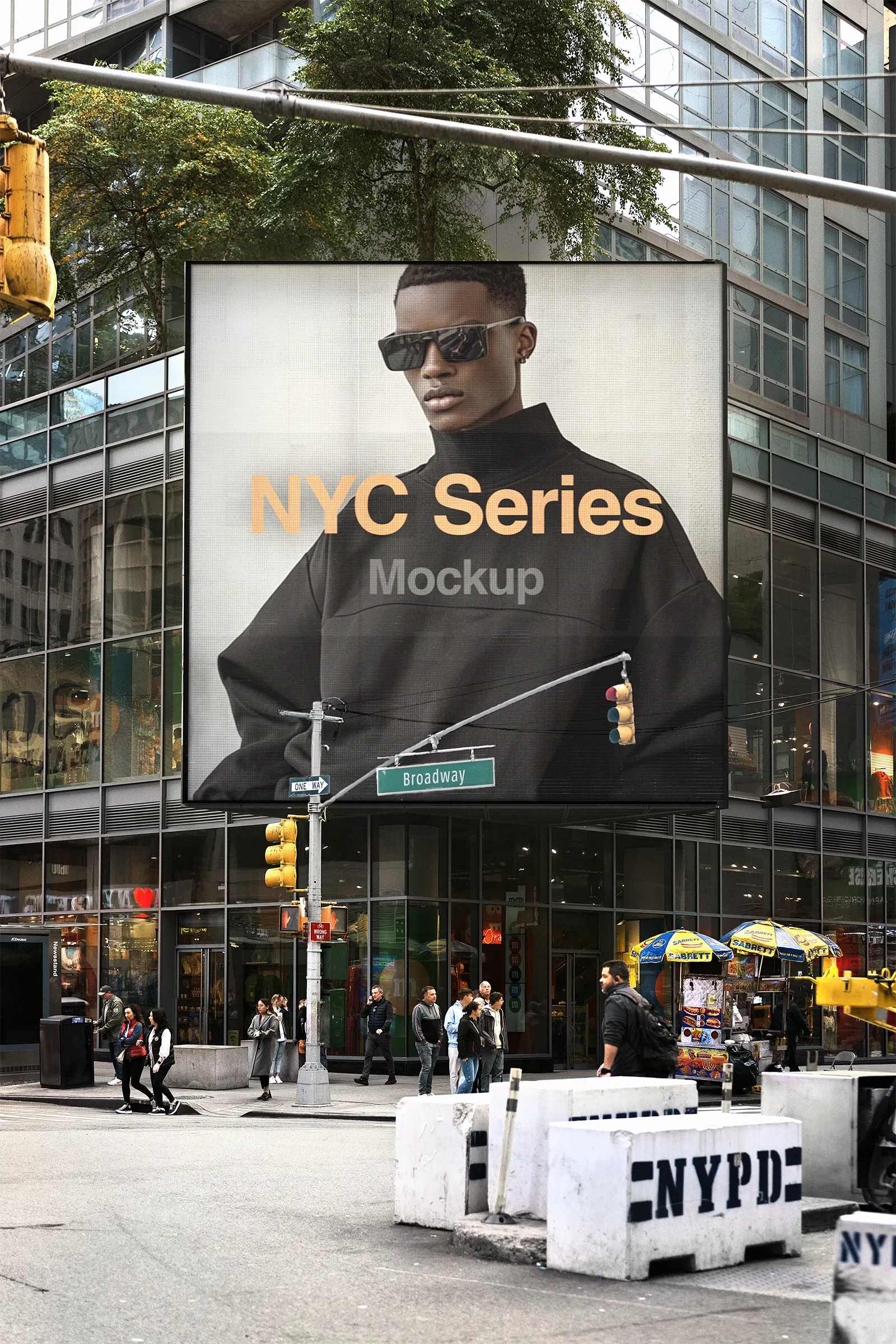 Digital billboard mockup on Times Square, Broadway, New York, United States - NY poster screen photoshop mockup for graphic design US23NY0934