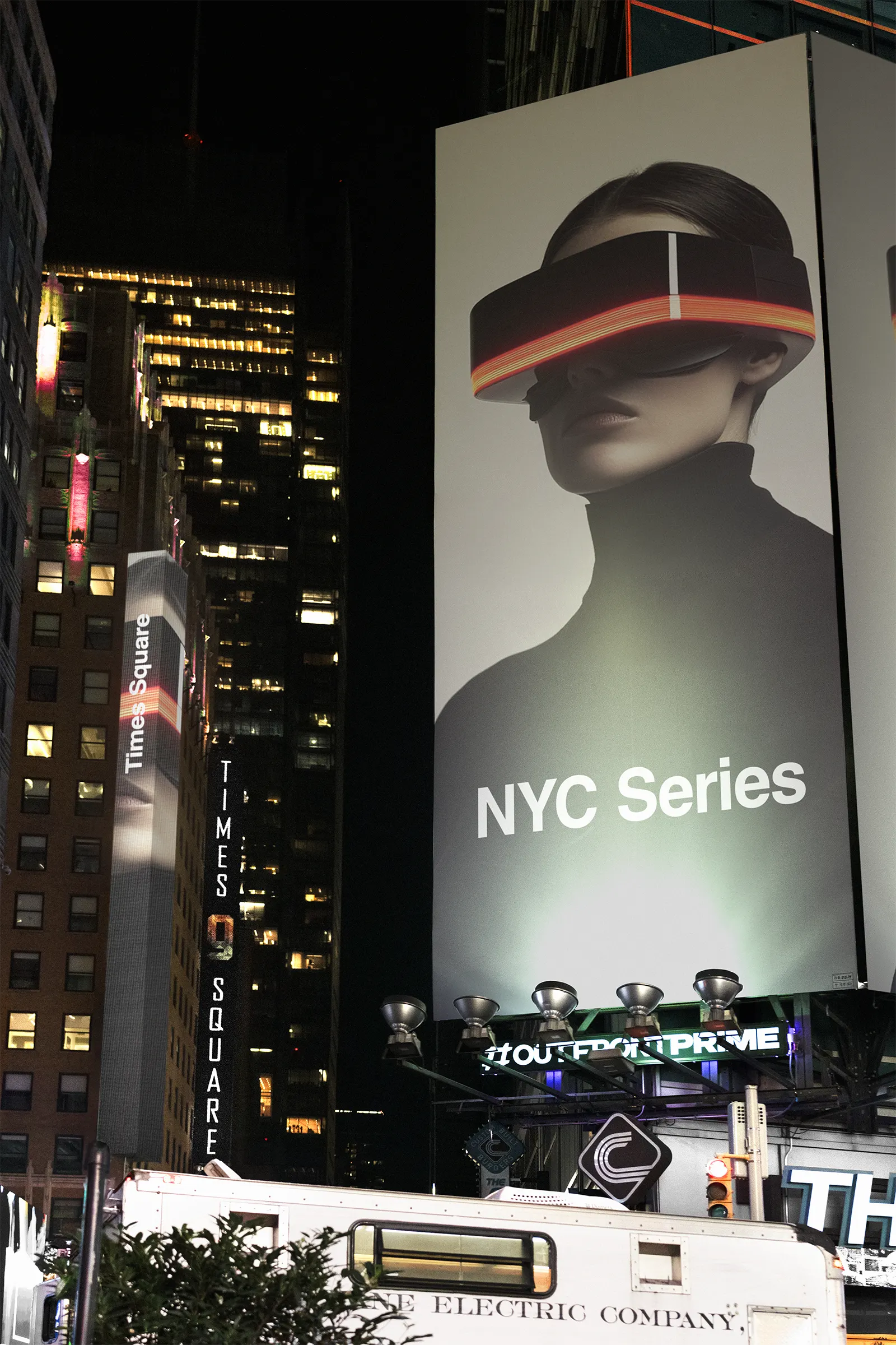 Digital billboard mockup on Times Square, Broadway, New York, United States - NY poster screen photoshop mockup for graphic design US23NY1231
