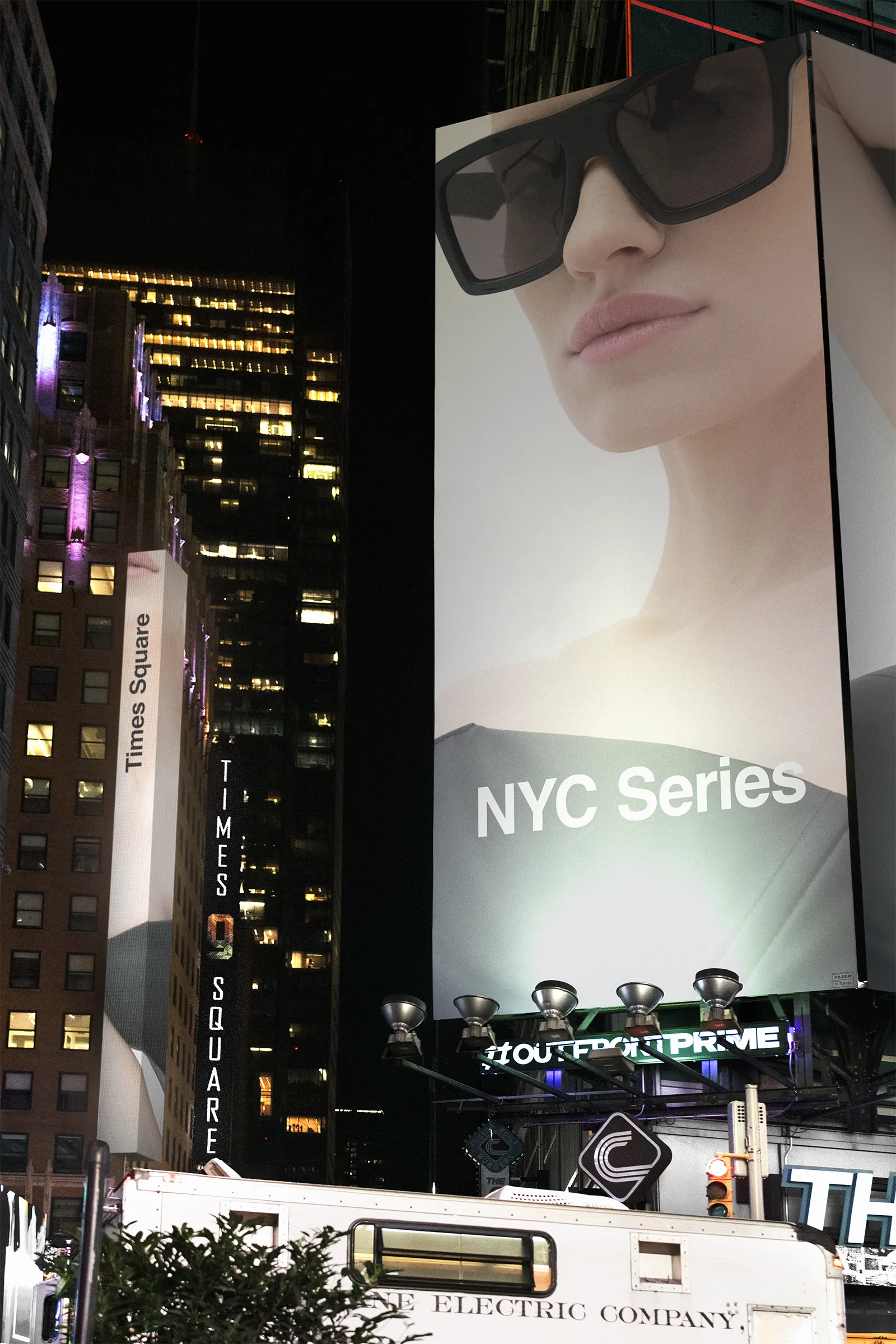 Digital billboard mockup on Times Square, Broadway, New York, United States - NY poster screen photoshop mockup for graphic design US23NY1231