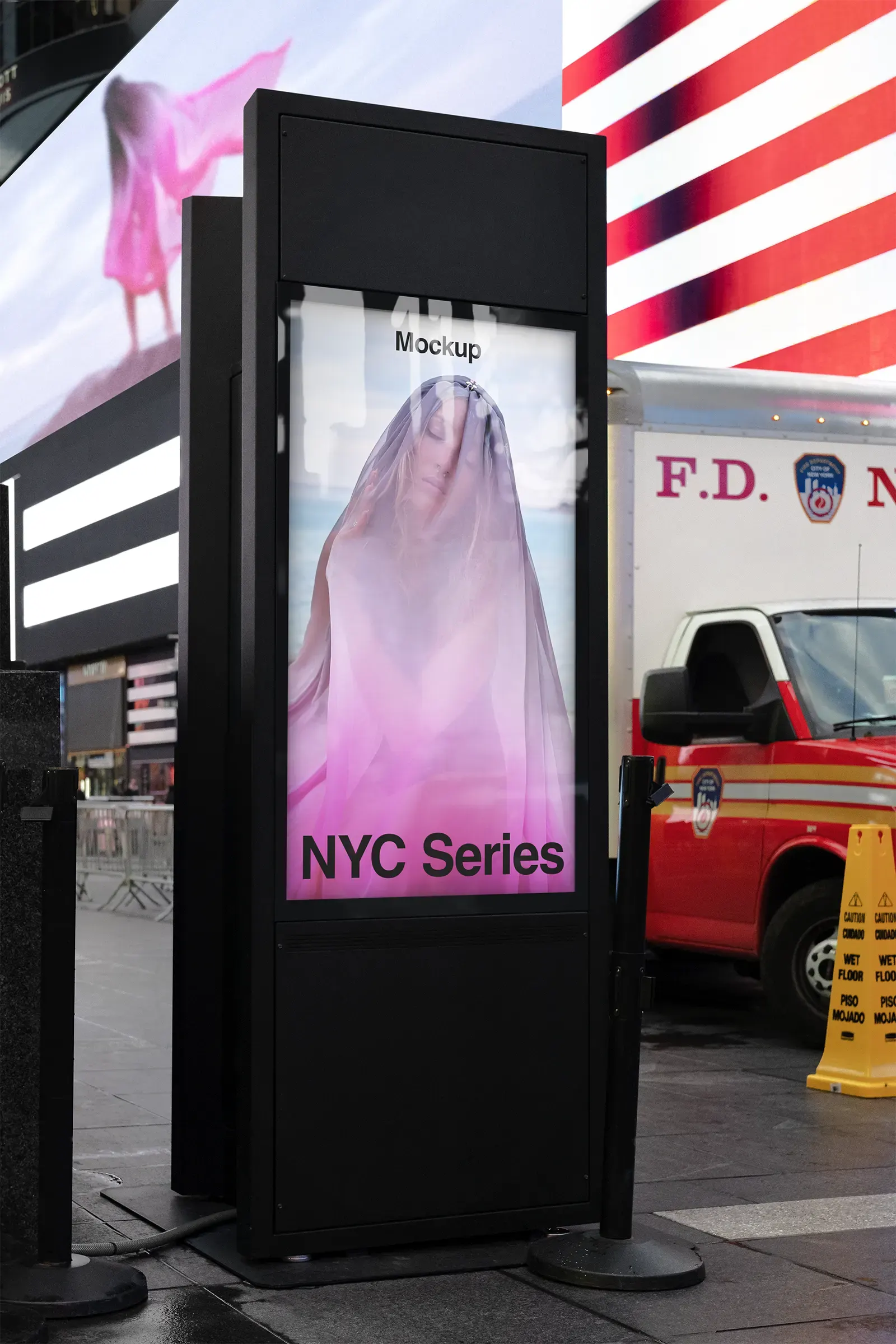 Digital billboard mockup on Times Square, Broadway, New York, United States - NY poster screen photoshop mockup for graphic design US23NY0923