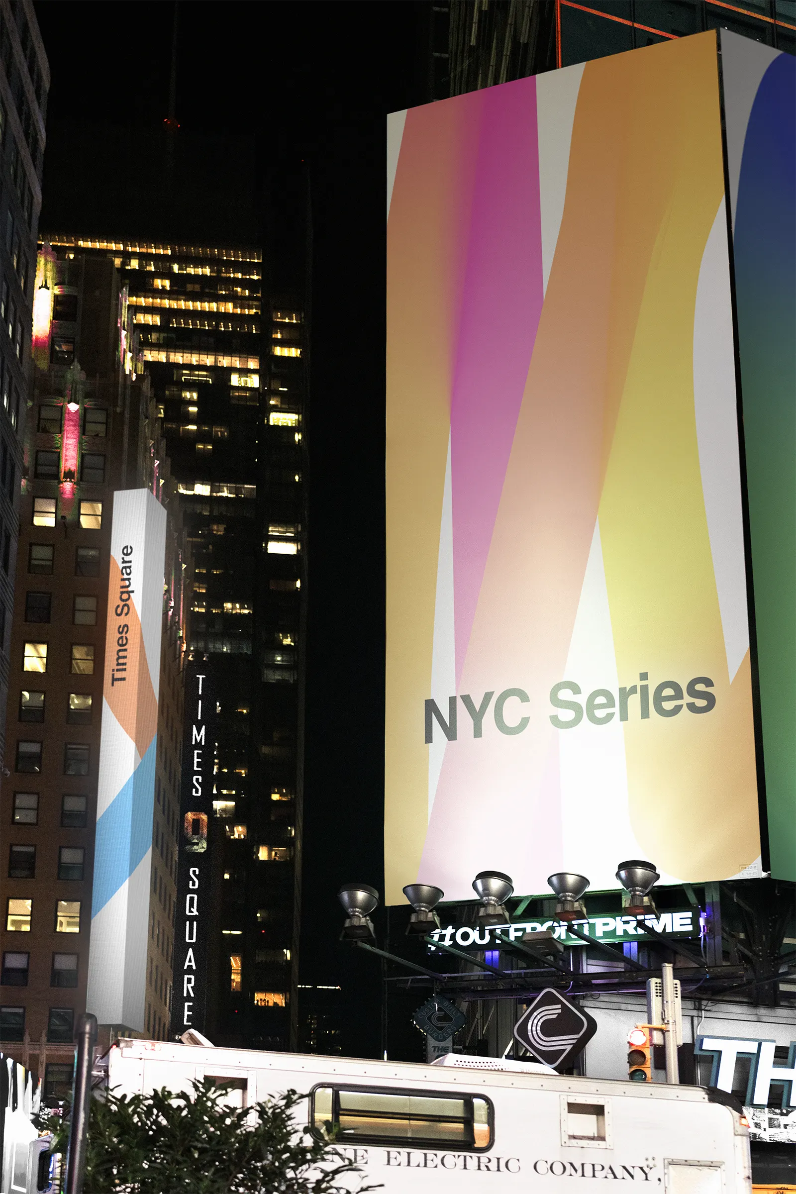 Digital billboard mockup on Times Square, Broadway, New York, United States - NY poster screen photoshop mockup for graphic design US23NY1231
