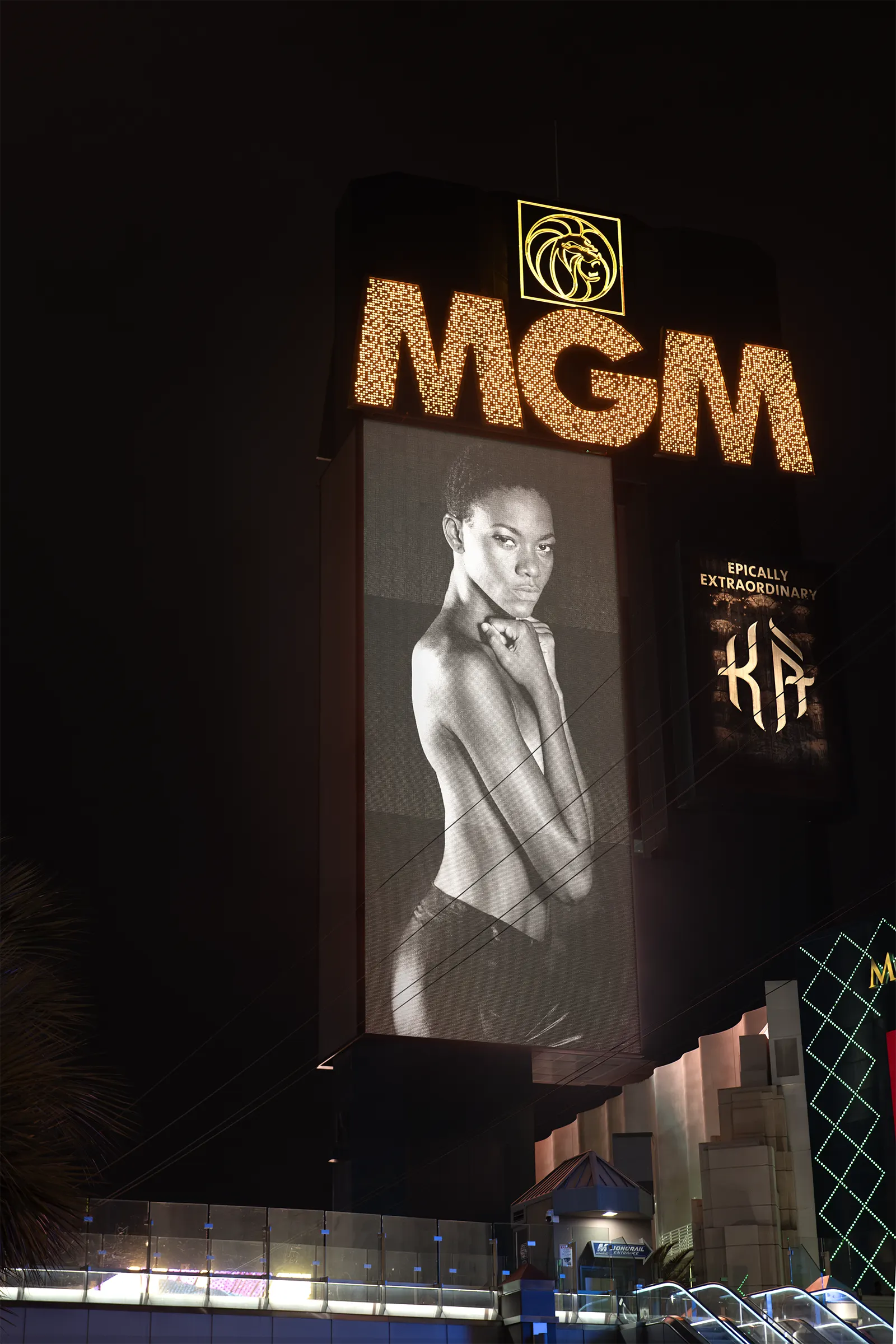 Digital screen billboard mockup on a casino in Las Vegas, Nevada, United States - billboard poster photoshop mockup for graphic design US23WEST0576