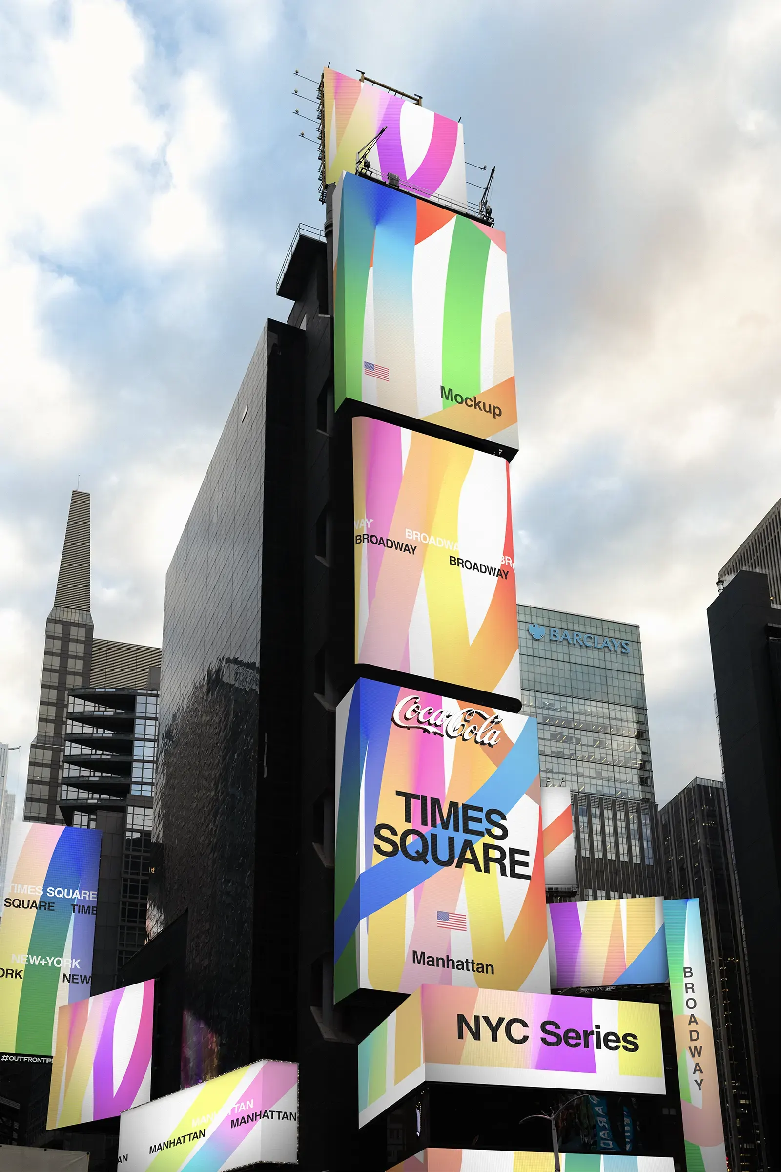 Digital billboard mockup on Times Square, Broadway, New York, United States - NY poster screen photoshop mockup for graphic design US23NY0928