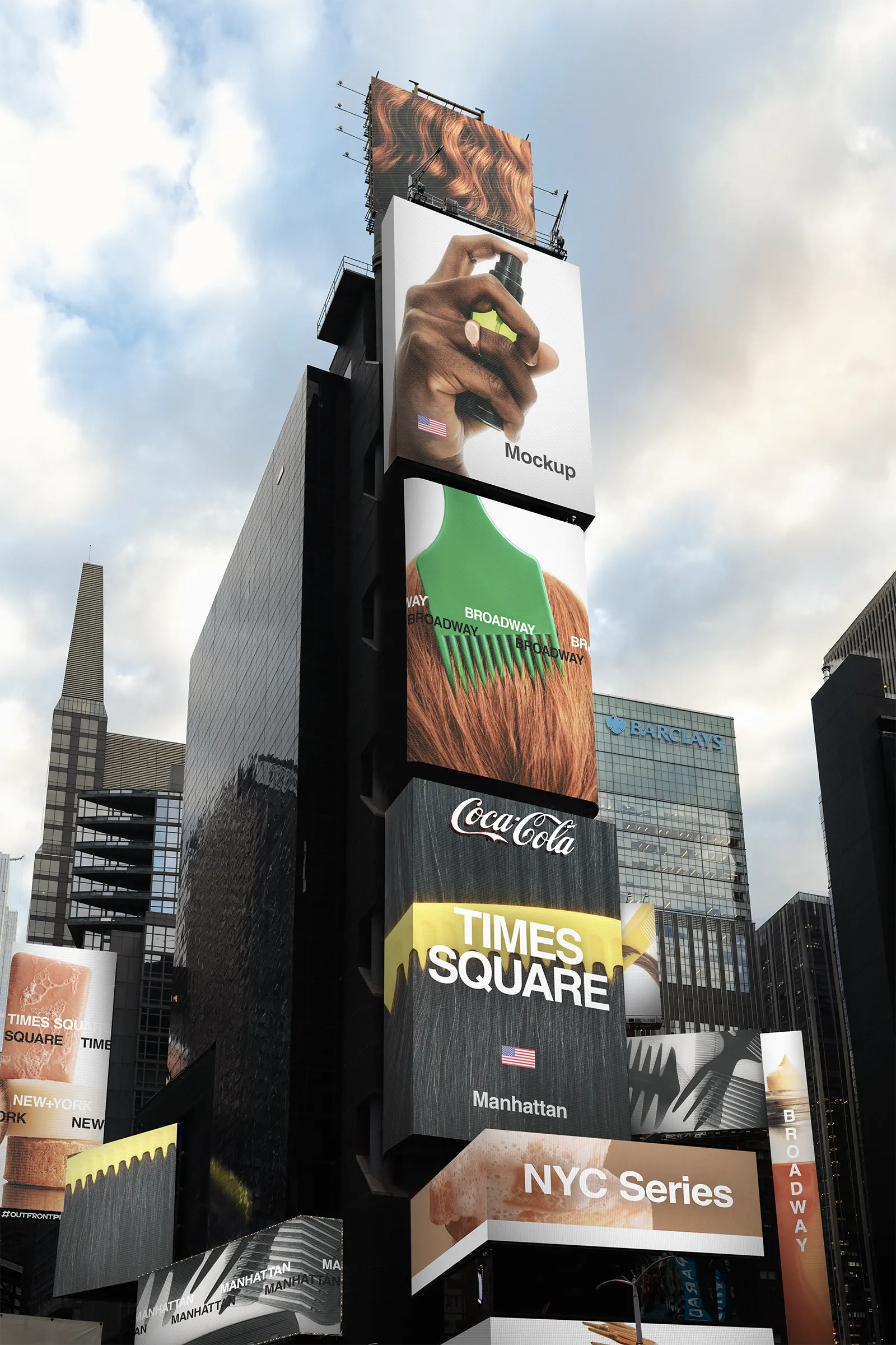 Digital billboard mockup on Times Square, Broadway, New York, United States - NY poster screen photoshop mockup for graphic design US23NY0928