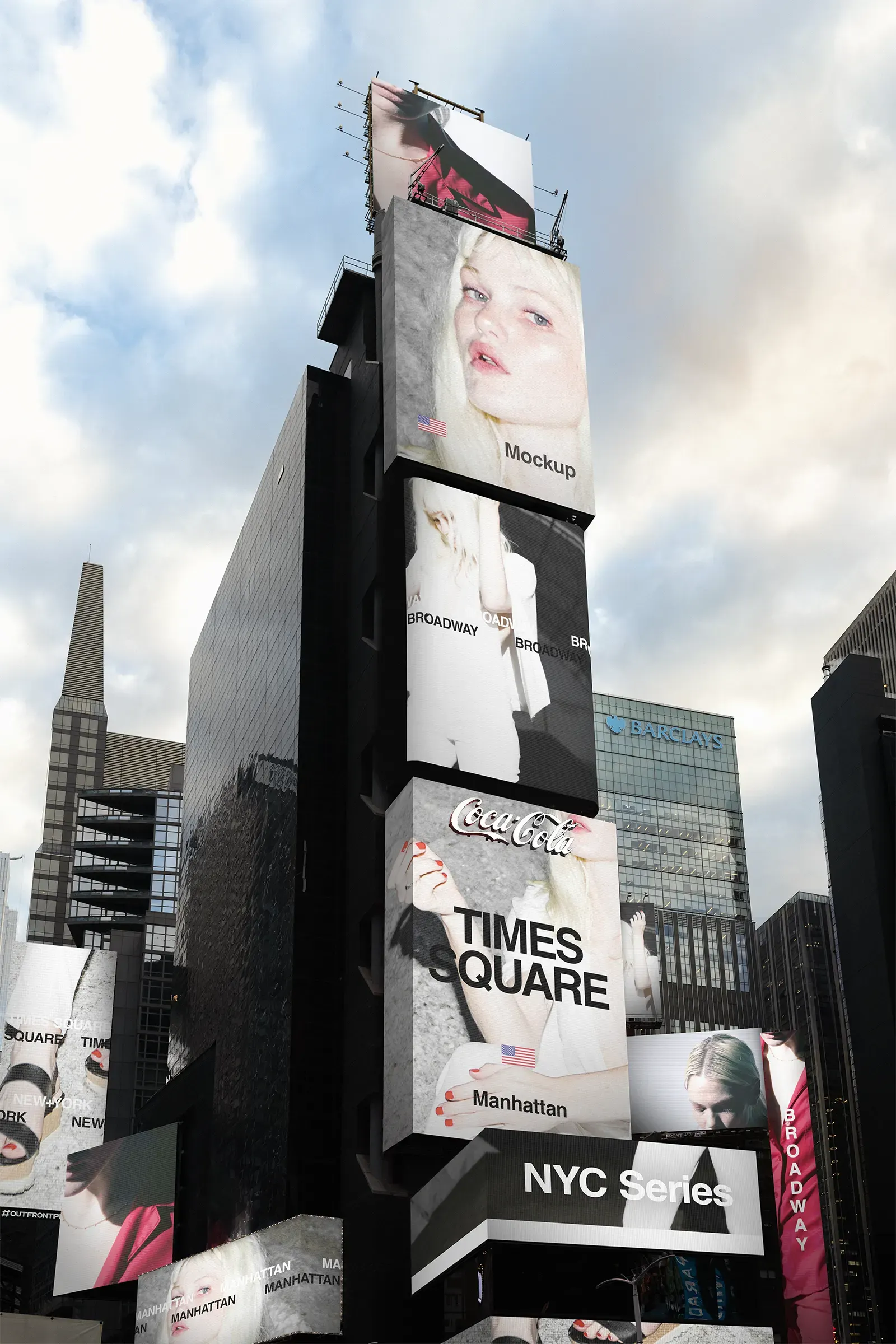 Digital billboard mockup on Times Square, Broadway, New York, United States - NY poster screen photoshop mockup for graphic design US23NY0928