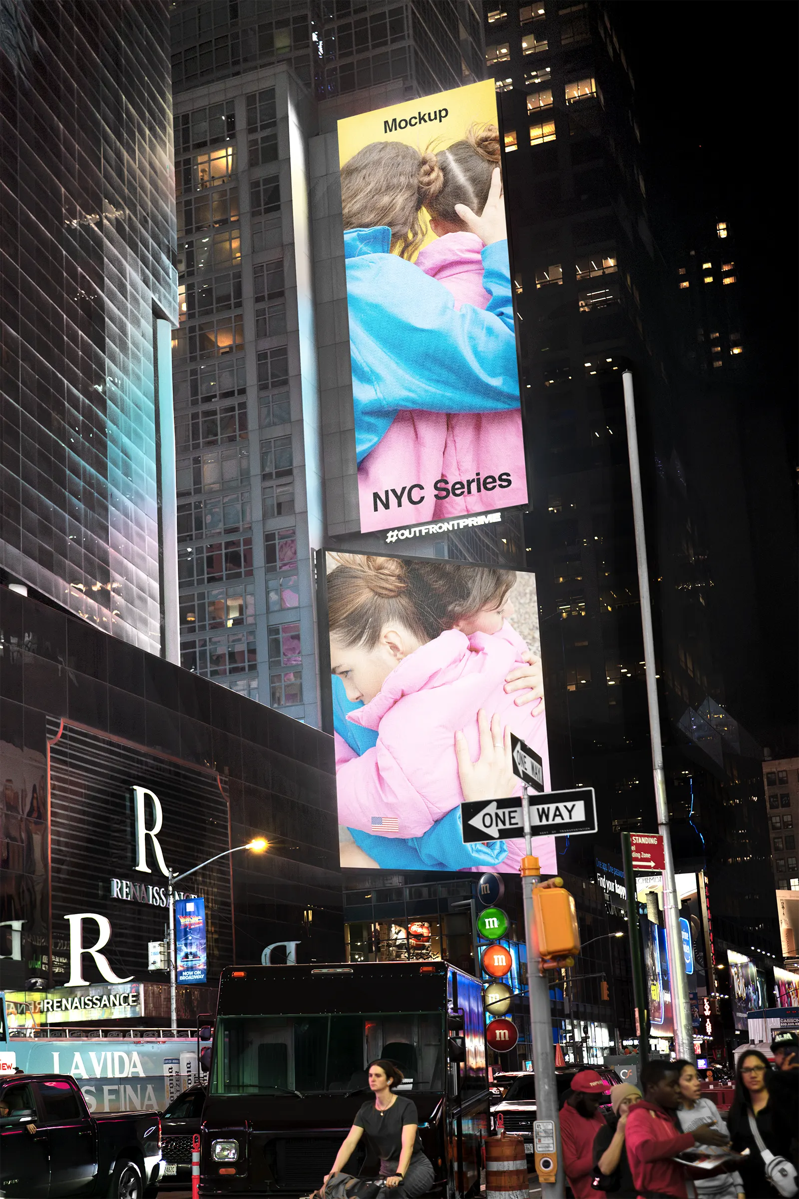 Digital billboard mockup on Times Square, Broadway, New York, United States - NY poster photoshop mockup for graphic design US23NY1236