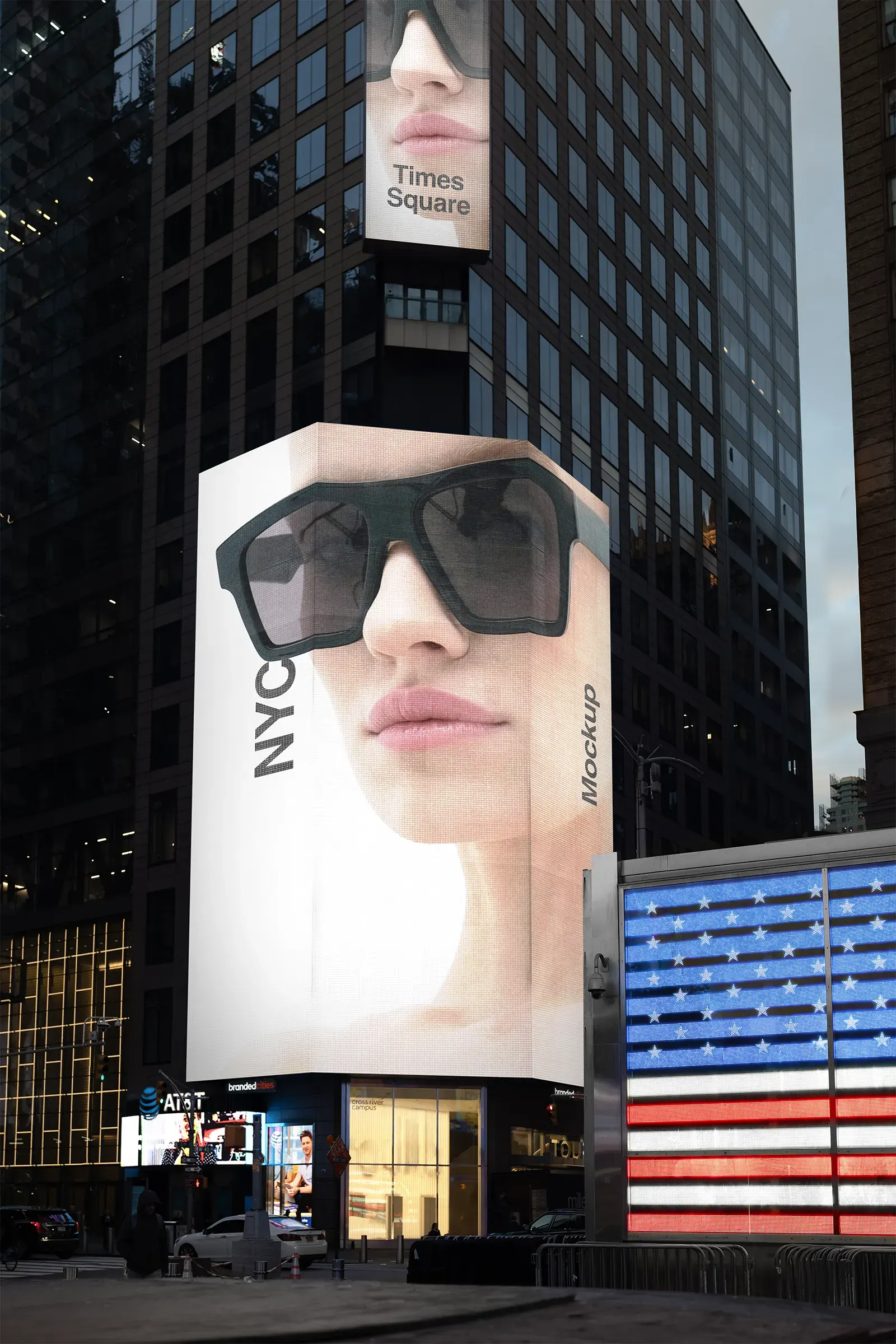Digital billboard mockup on Times Square, Broadway, New York, United States - NY poster screen photoshop mockup for graphic design US23NY0757