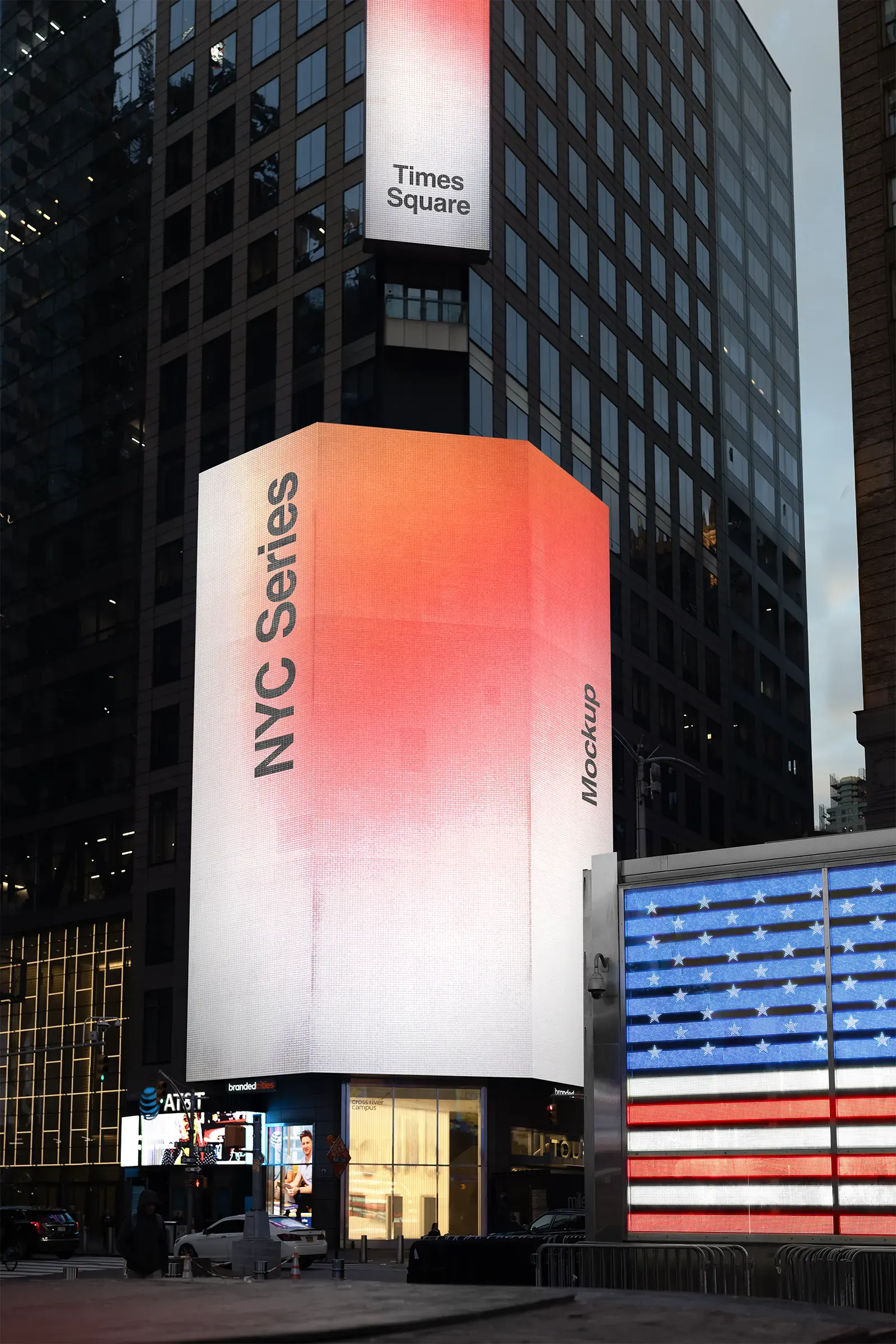 Digital billboard mockup on Times Square, Broadway, New York, United States - NY poster screen photoshop mockup for graphic design US23NY0757