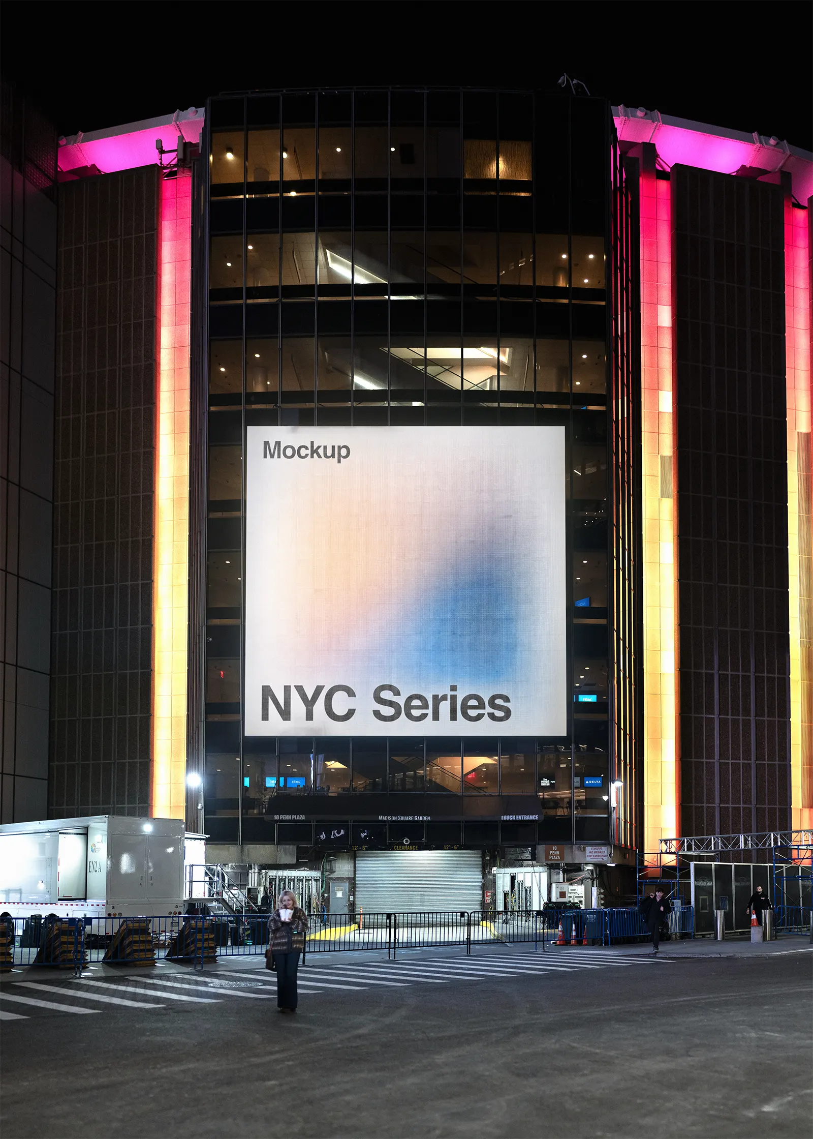 Billboard screen mockup at the Madison Square Garden venue in Manhattan, New York, United States - NY poster photoshop mockup for graphic design US23NY0853