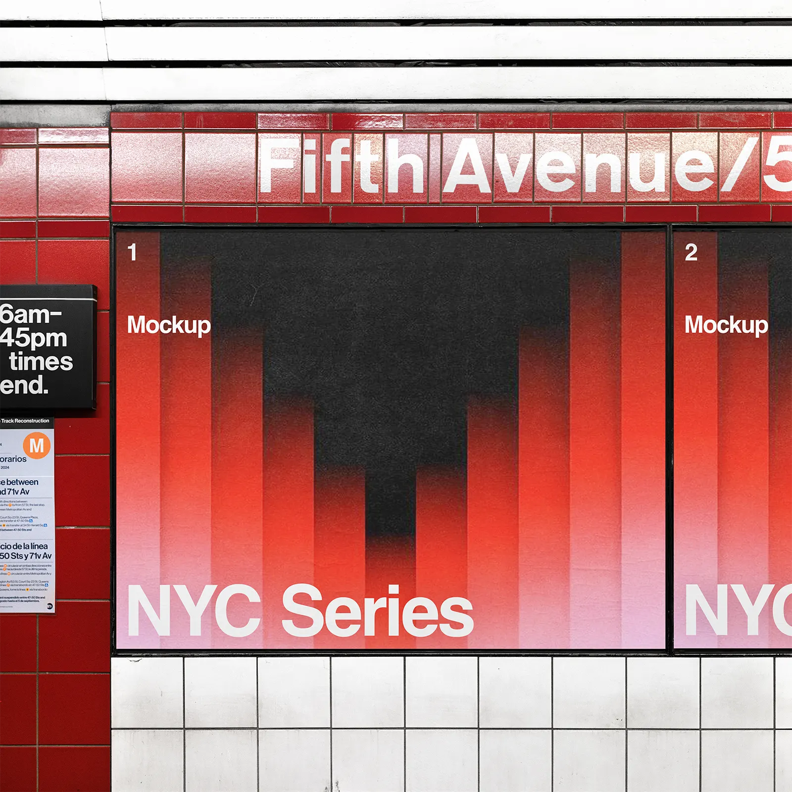 Digital poster billboard mockup in the subway, Manhattan, New York City, United States - NY underground screen photoshop mockup for graphic design US23NY1431