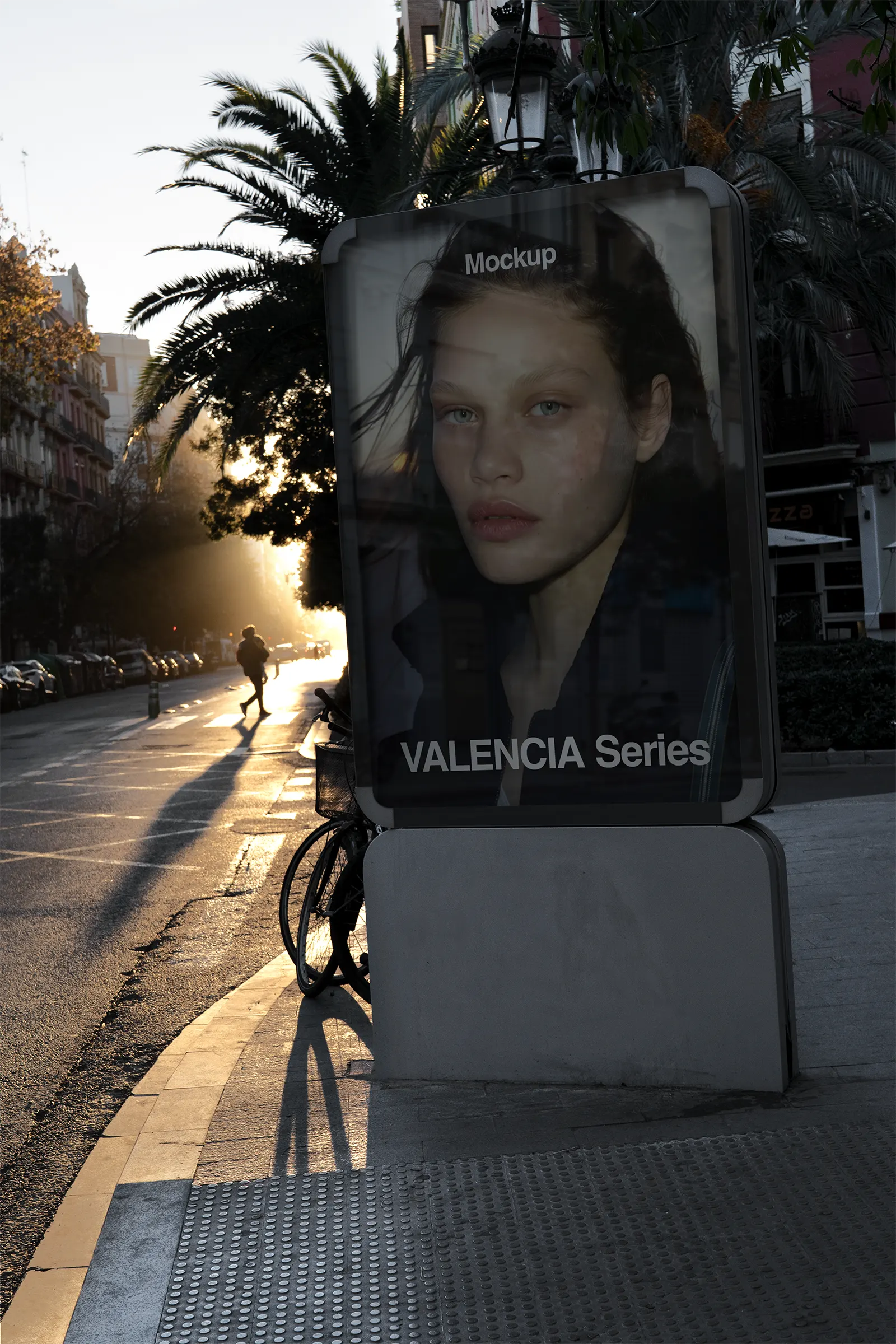 Poster mockup at sunset in Valencia, Spain - billboard photoshop mockup for graphic design SP23VLC205