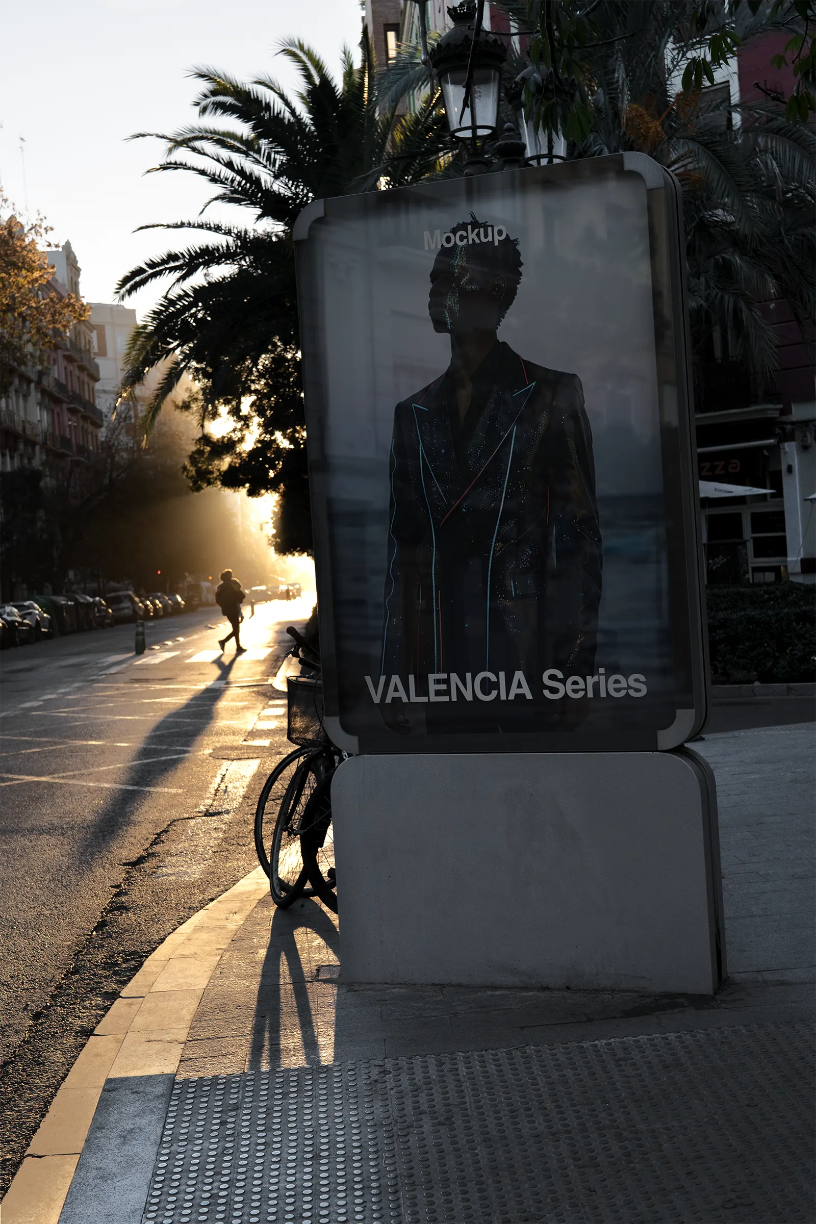 Poster mockup at sunset in Valencia, Spain - billboard photoshop mockup for graphic design SP23VLC205