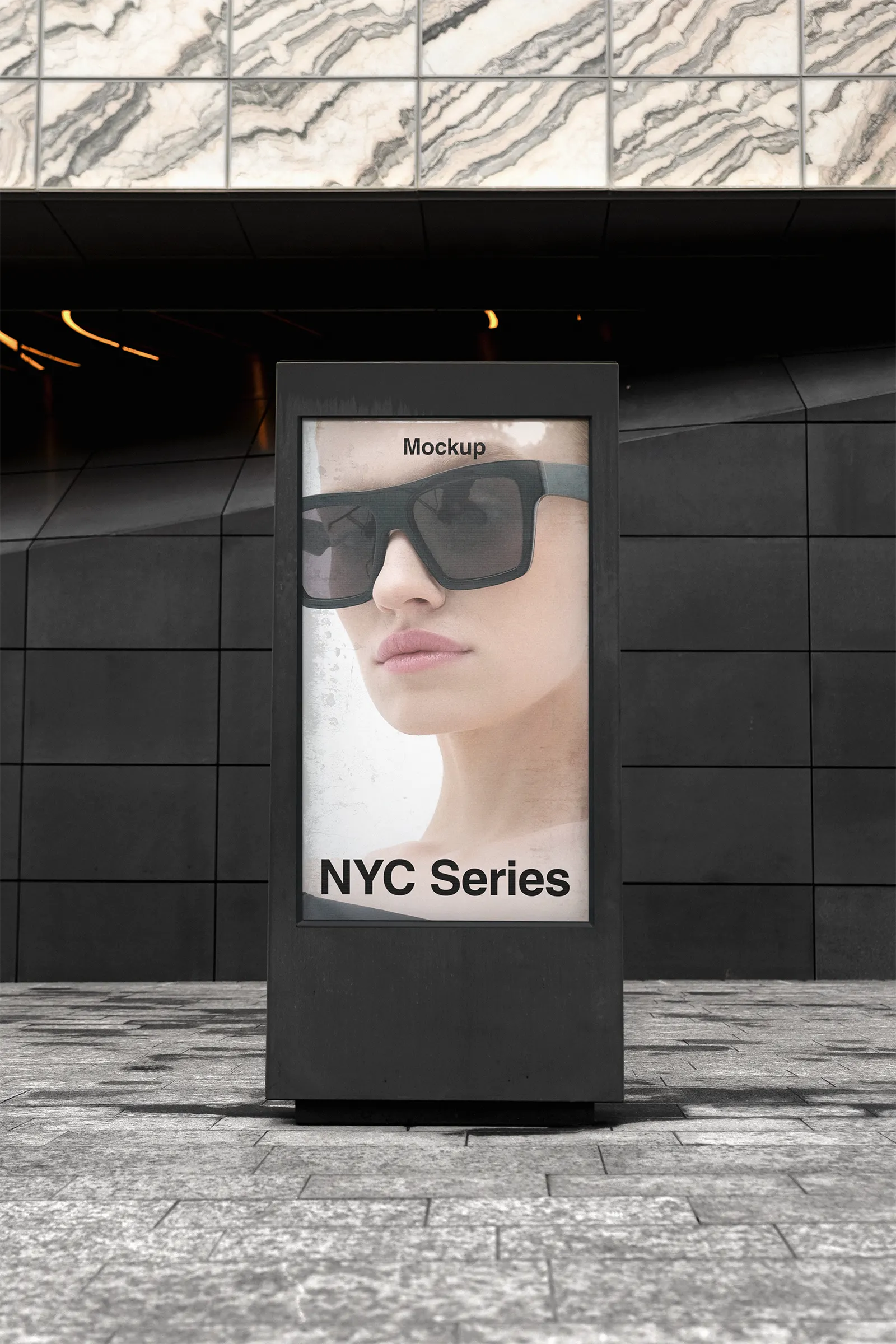 Digital screen mockup in New York, United States - NY poster billboard photoshop mockup for graphic design US23NY0174