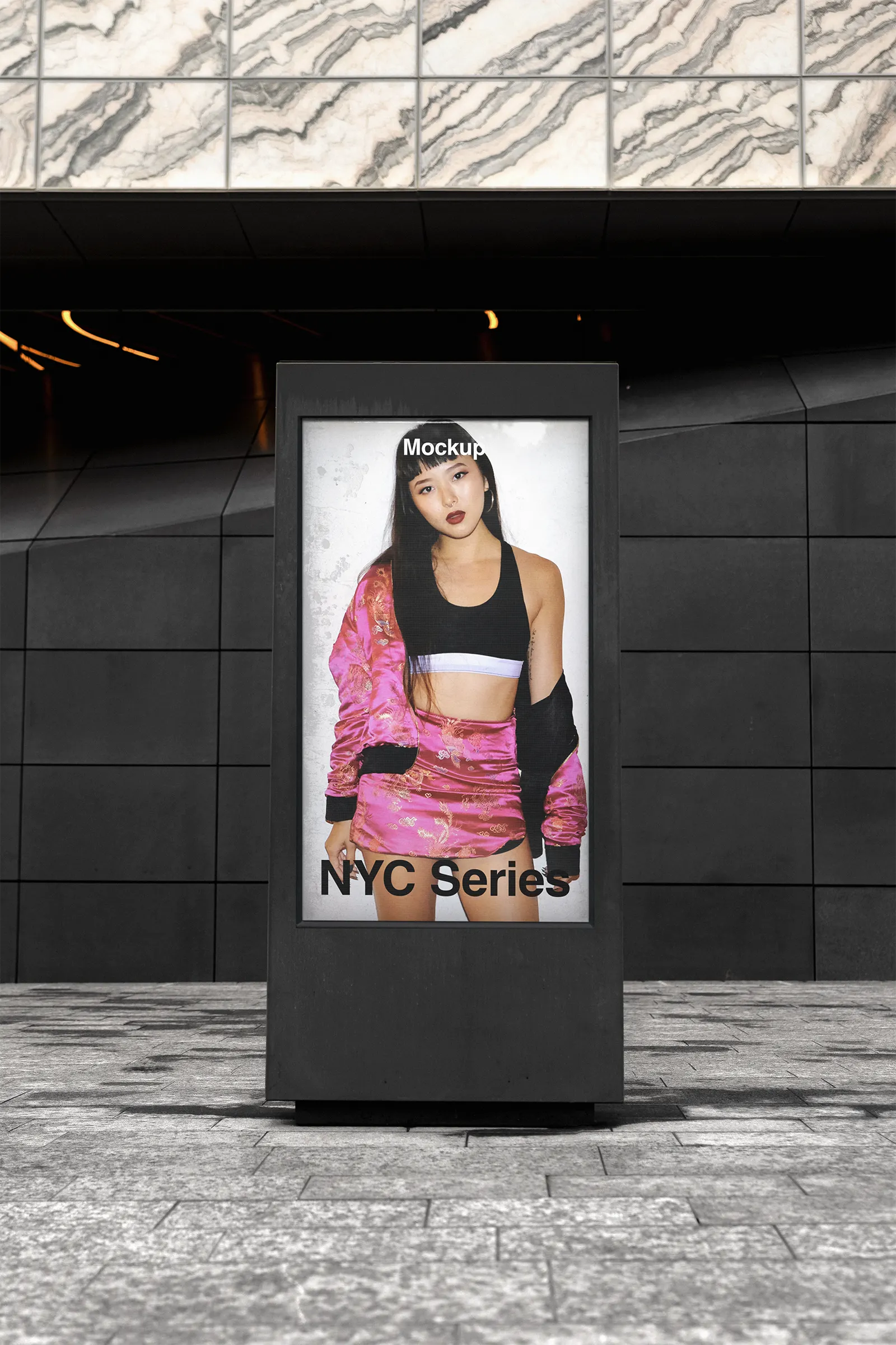 Digital screen mockup in New York, United States - NY poster billboard photoshop mockup for graphic design US23NY0174