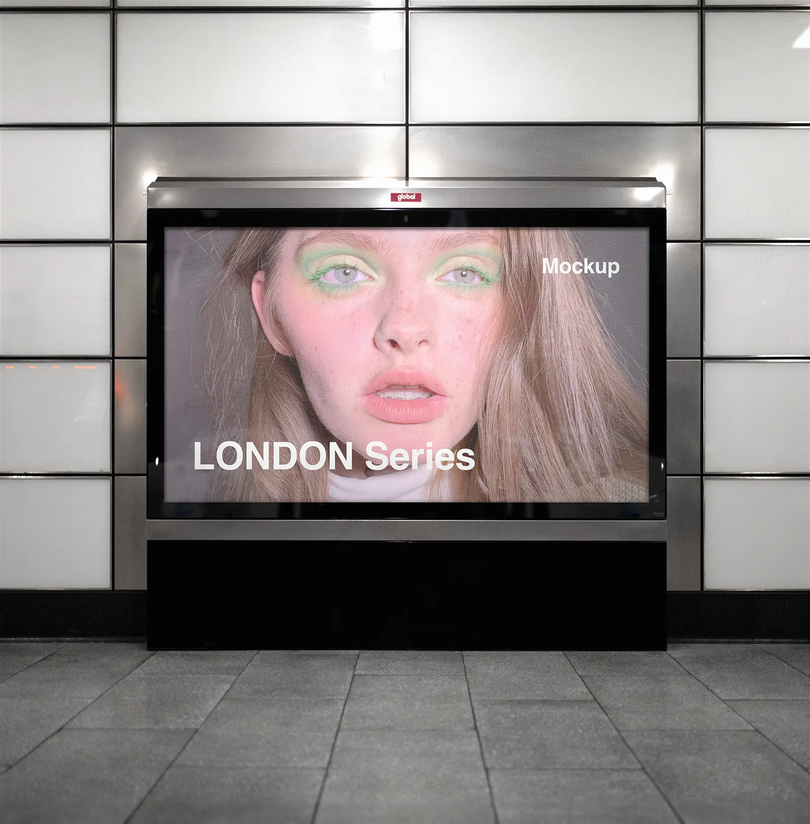 Digital poster mockup in the London Underground, United-Kingdom, UK - subway billboard screen photoshop mockup for graphic design UK23LON0001