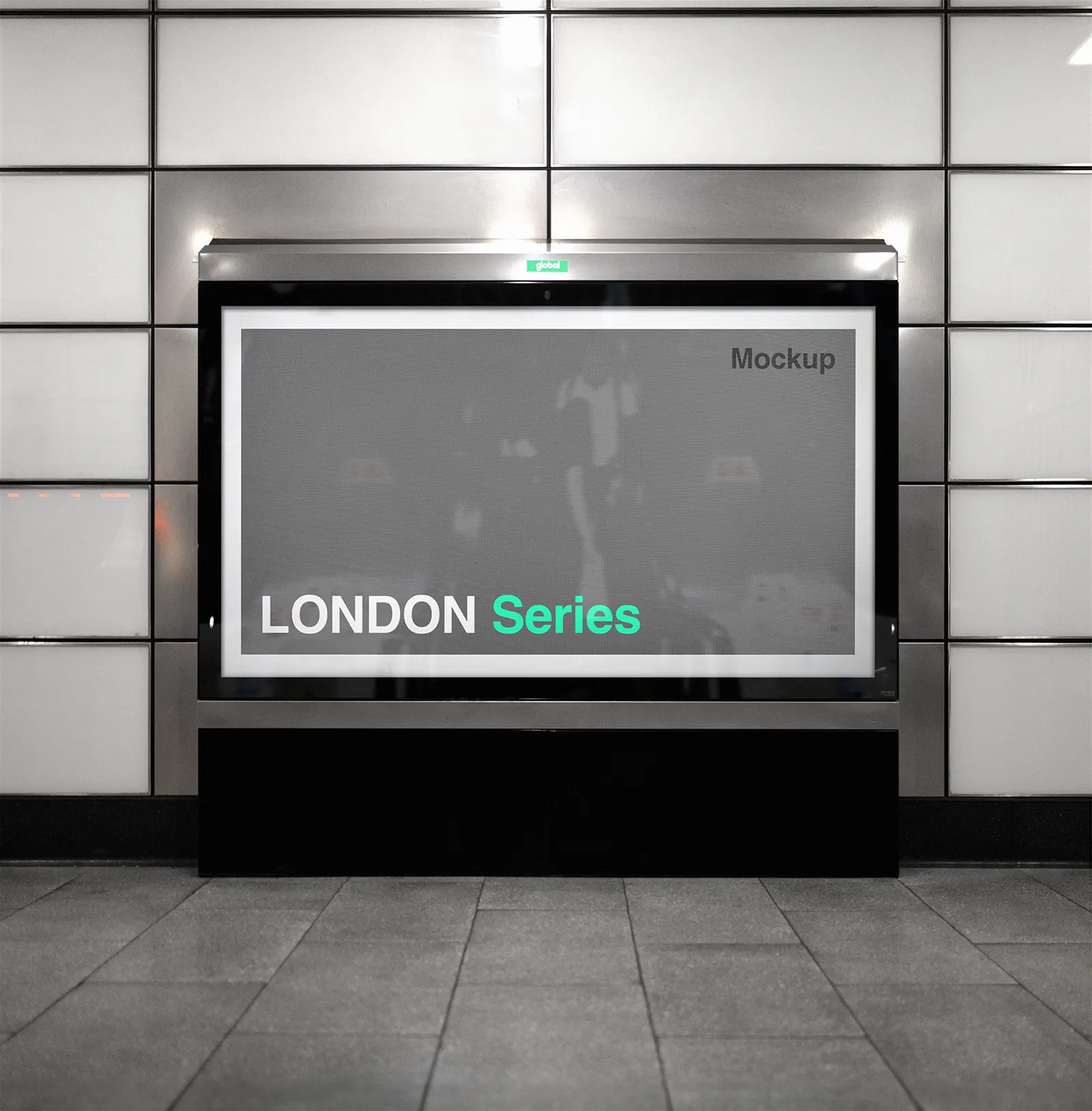 Digital poster mockup in the London Underground, United-Kingdom, UK - subway billboard screen photoshop mockup for graphic design UK23LON0001