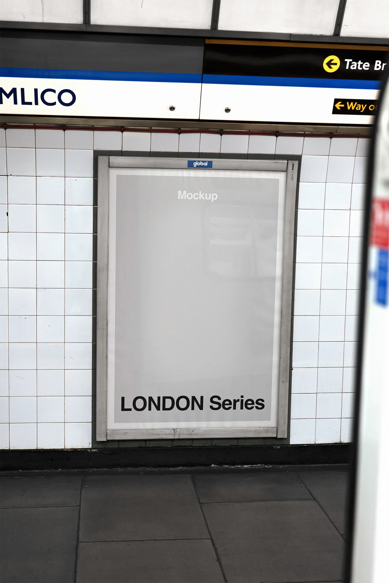 Poster mockup in the London Underground, United-Kingdom, UK - subway billboard screen photoshop mockup for graphic design UK23LON0554