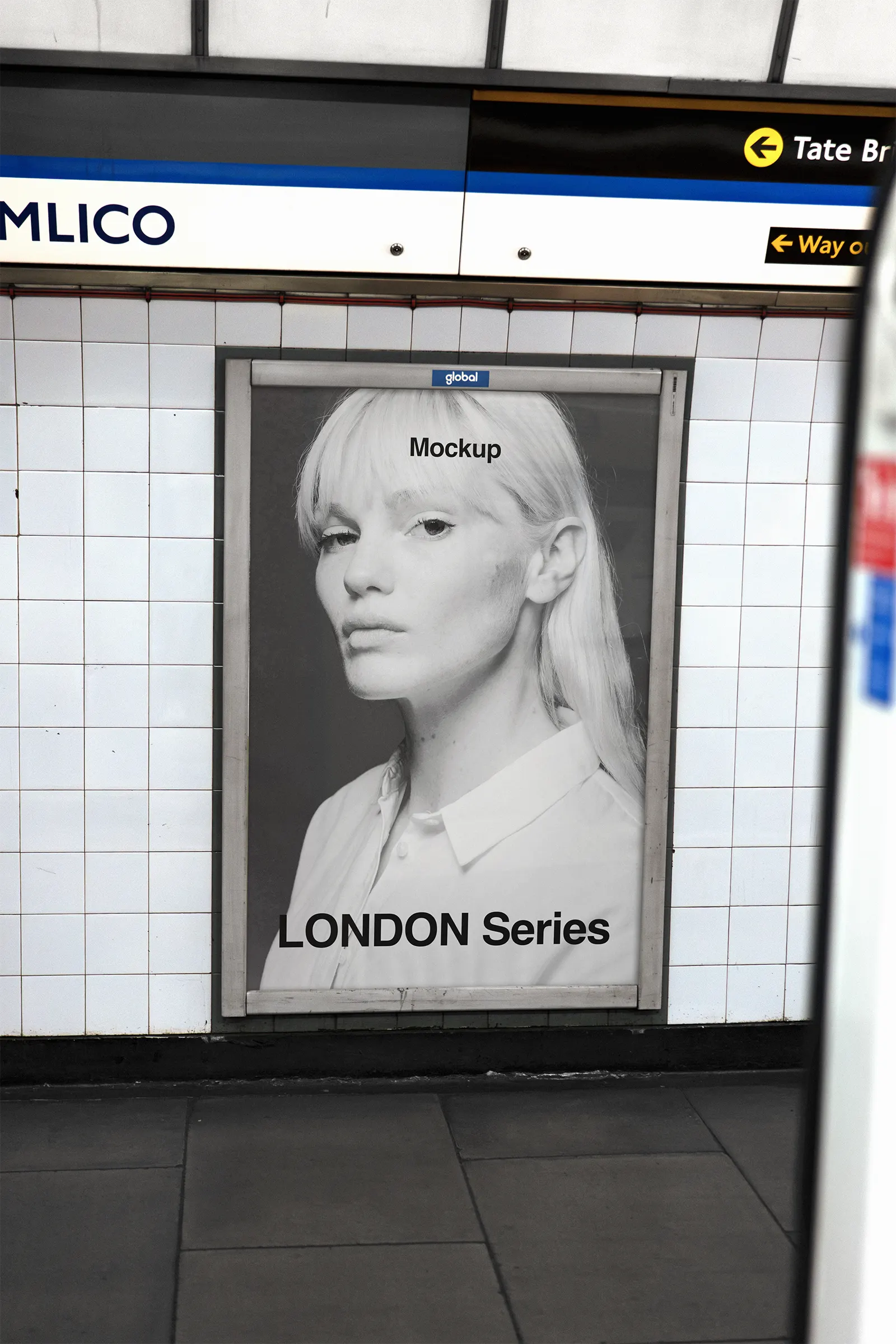 Poster mockup in the London Underground, United-Kingdom, UK - subway billboard screen photoshop mockup for graphic design UK23LON0554
