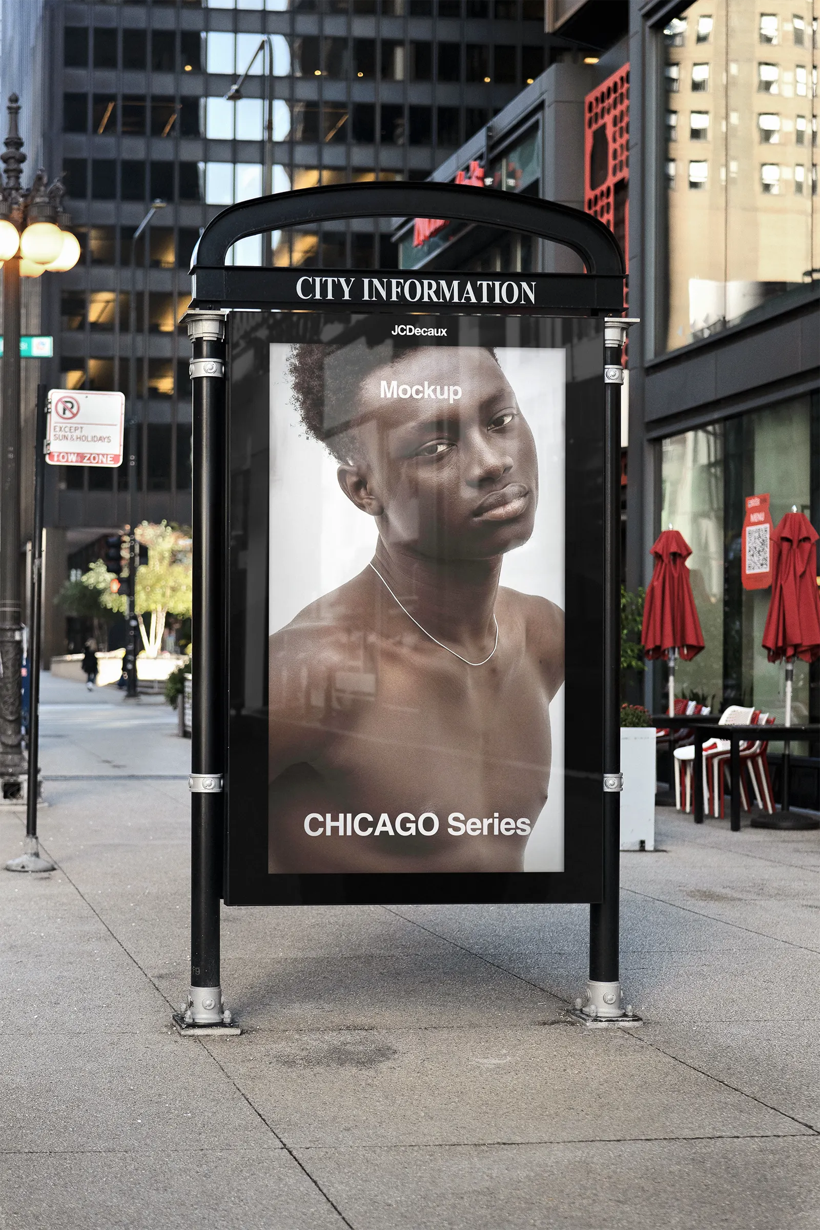 Billboard screen mockup in Chicago, Illinois, United States - poster photoshop mockup for graphic design US23CHI0400
