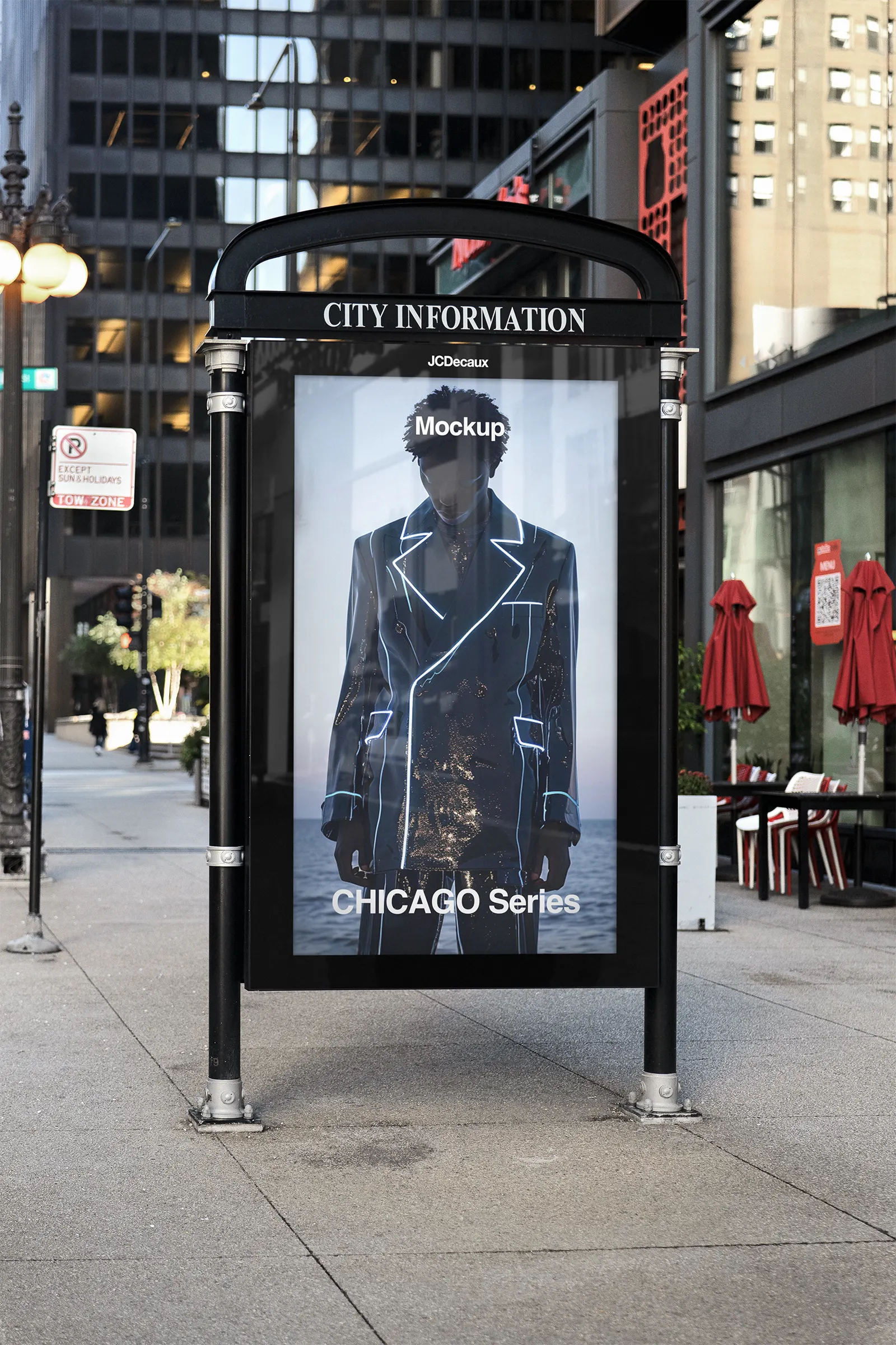 Billboard screen mockup in Chicago, Illinois, United States - poster photoshop mockup for graphic design US23CHI0400