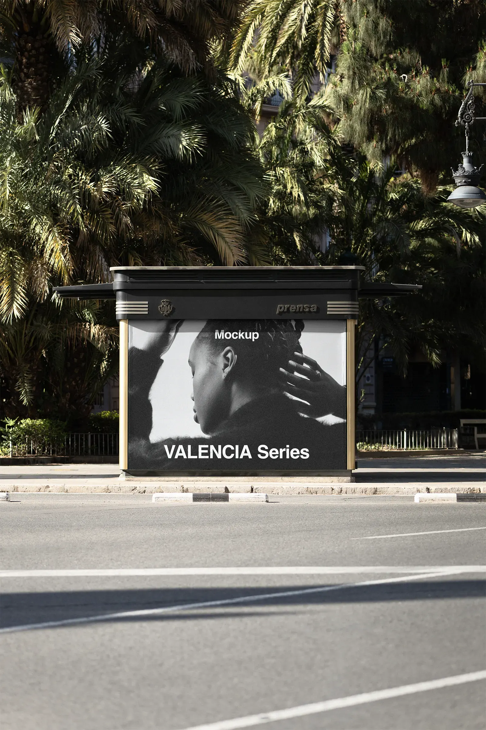 Billboard poster mockup on a passing avenue in Valencia, Spain - screen photoshop mockup for graphic design SP24VLC048
