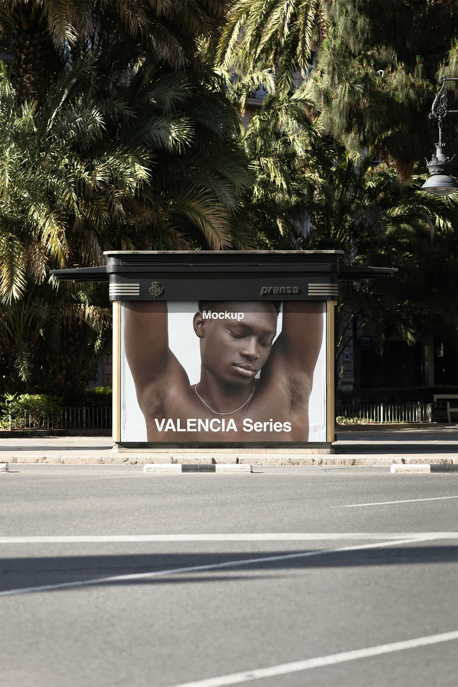 Billboard poster mockup on a passing avenue in Valencia, Spain - screen photoshop mockup for graphic design SP24VLC048