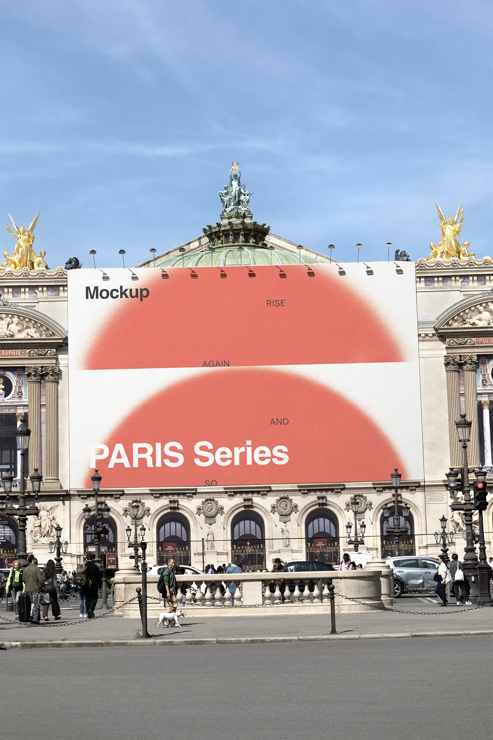Banner mockup on the facade of the Palais Garnier Opera house, Paris, France - billboard poster photoshop mockup for graphic design FR24PRS090