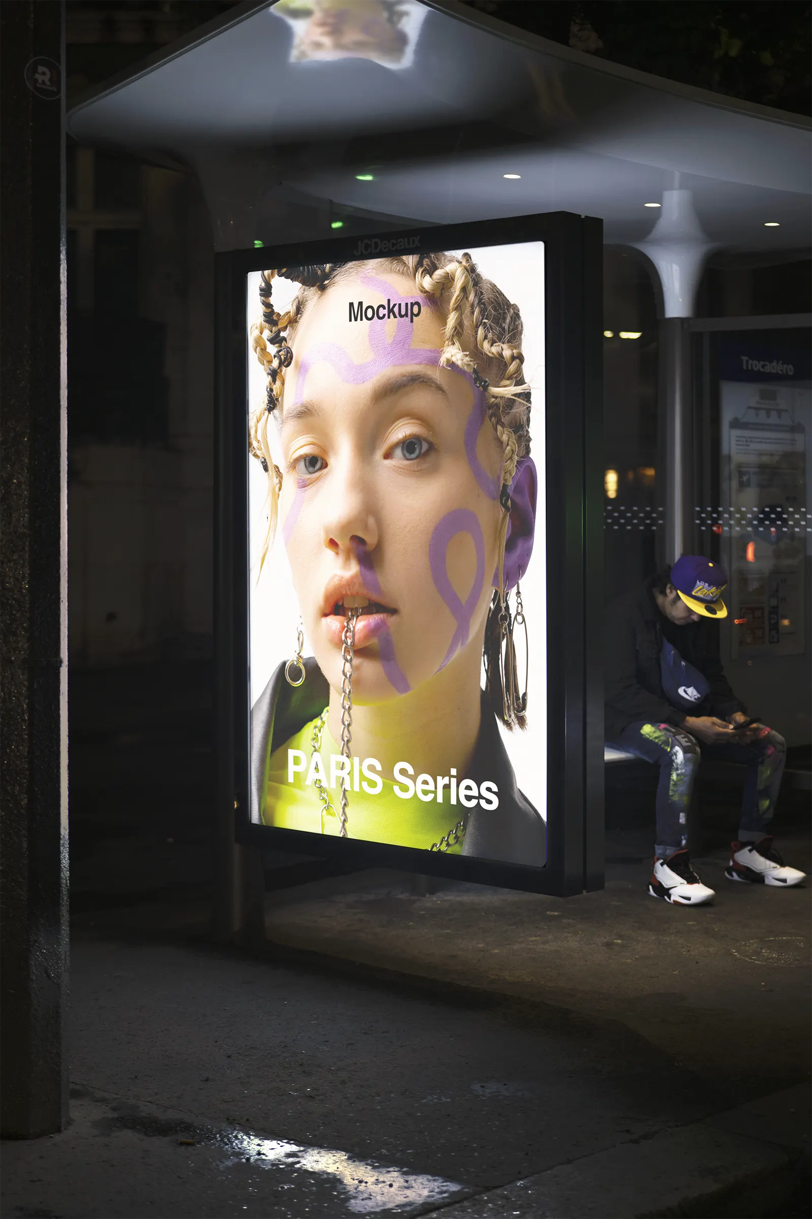 Poster mockup in Paris, France - bus shelter mockup for graphic design FR23PRS0106