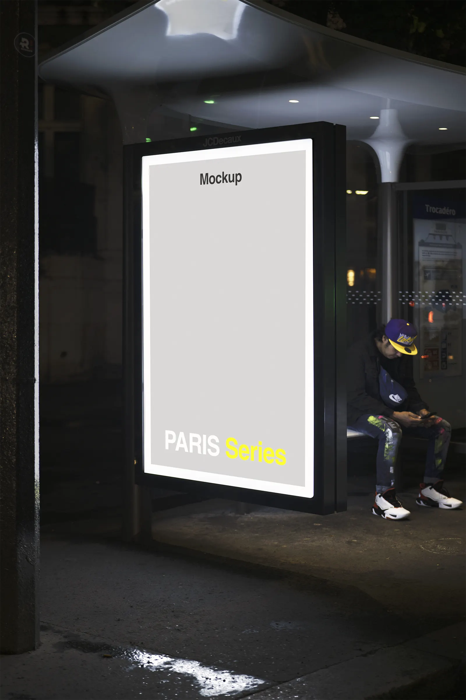 Poster mockup in Paris, France - bus shelter mockup for graphic design FR23PRS0106