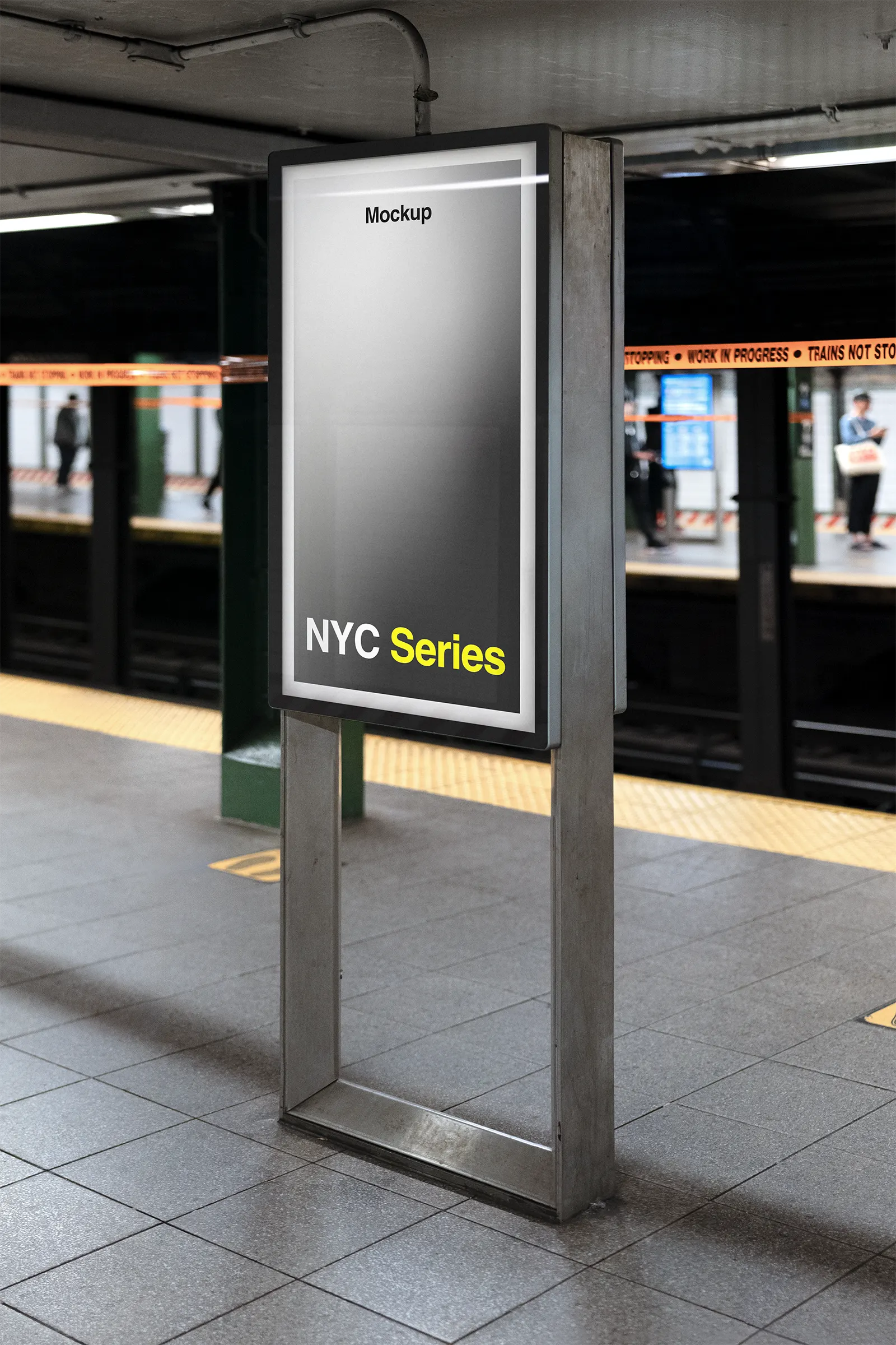 Digital poster billboard mockup in the subway, Manhattan, New York City, United States - NY underground screen photoshop mockup for graphic design US23NY0219