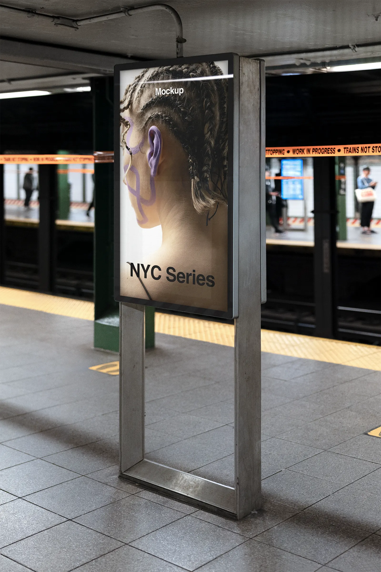 Digital poster billboard mockup in the subway, Manhattan, New York City, United States - NY underground screen photoshop mockup for graphic design US23NY0219