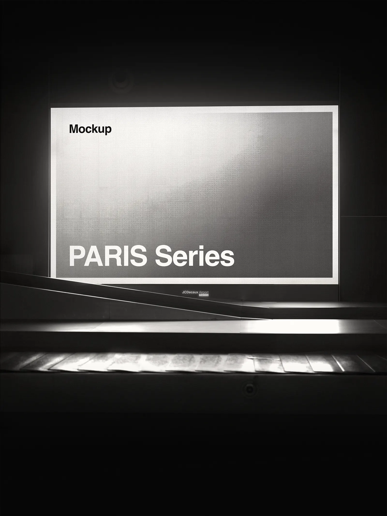 Poster billboard mockup at Paris Airport, Paris, France - photoshop mockup for graphic design FR23PRS0103