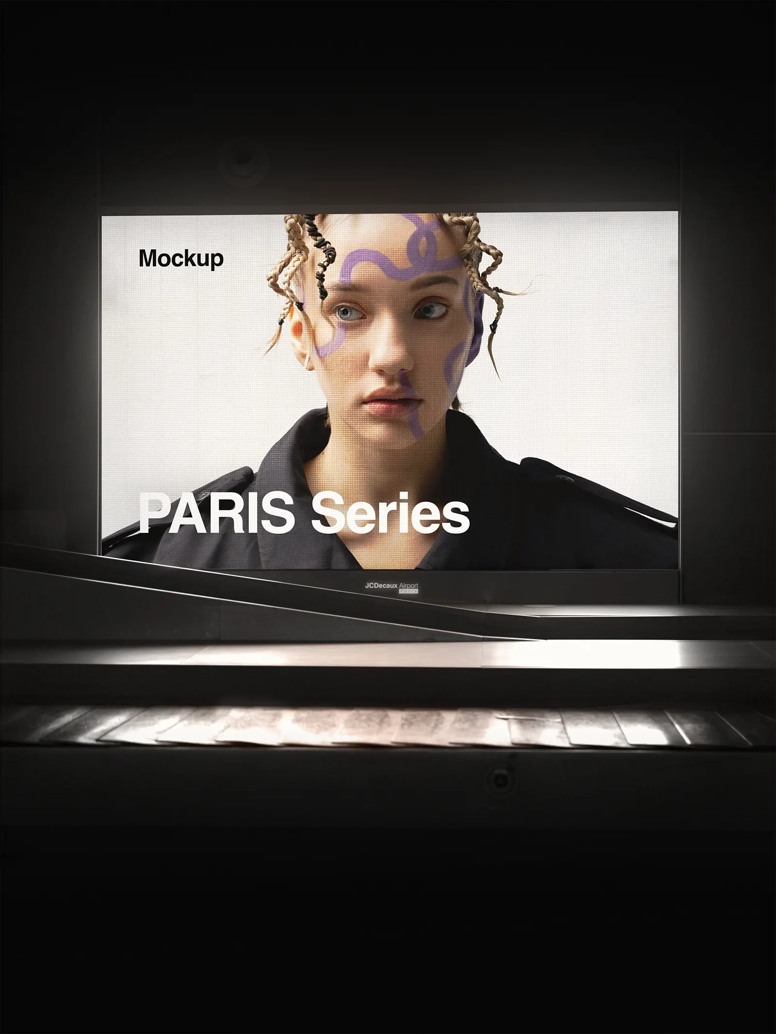 Poster billboard mockup at Paris Airport, Paris, France - photoshop mockup for graphic design FR23PRS0103